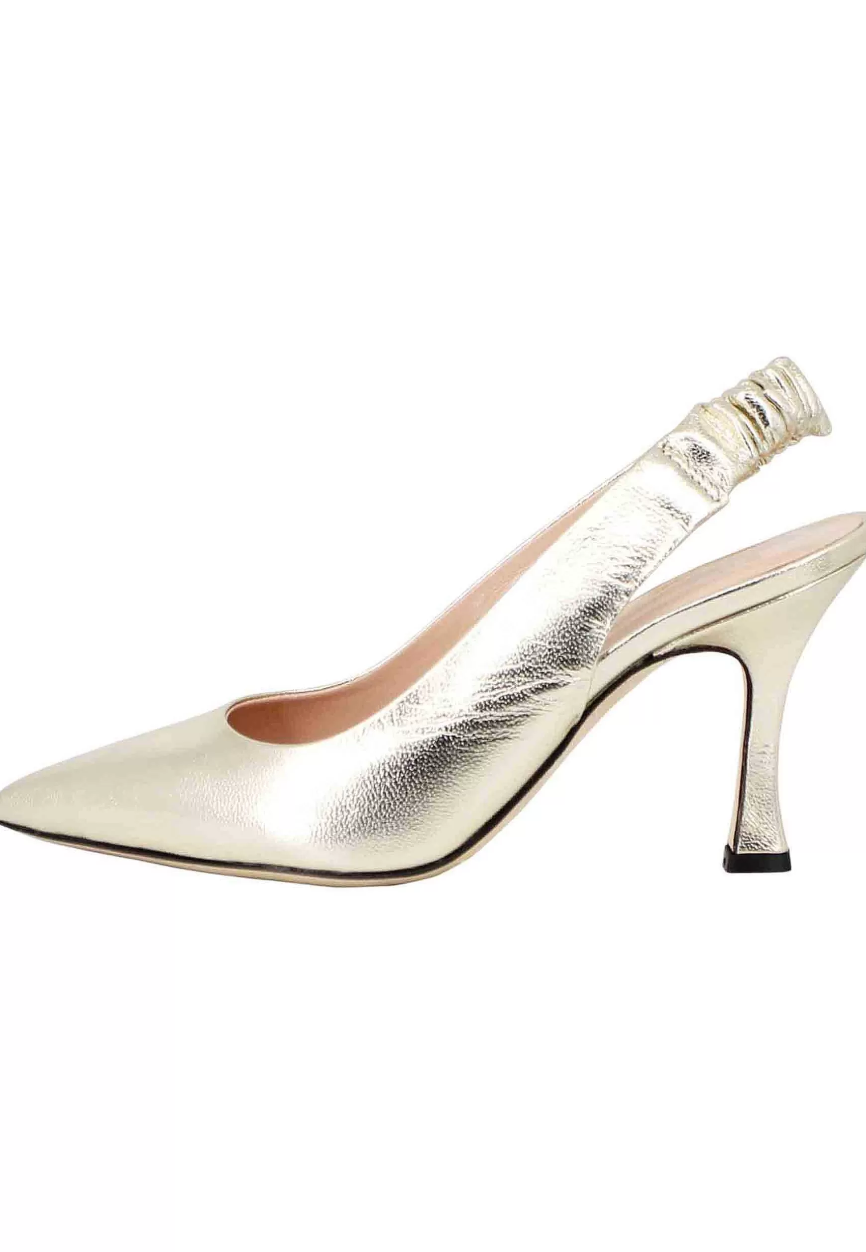 Decollete Slingback Donna In Pelle Laminata Platino Con Tacco Alto** New