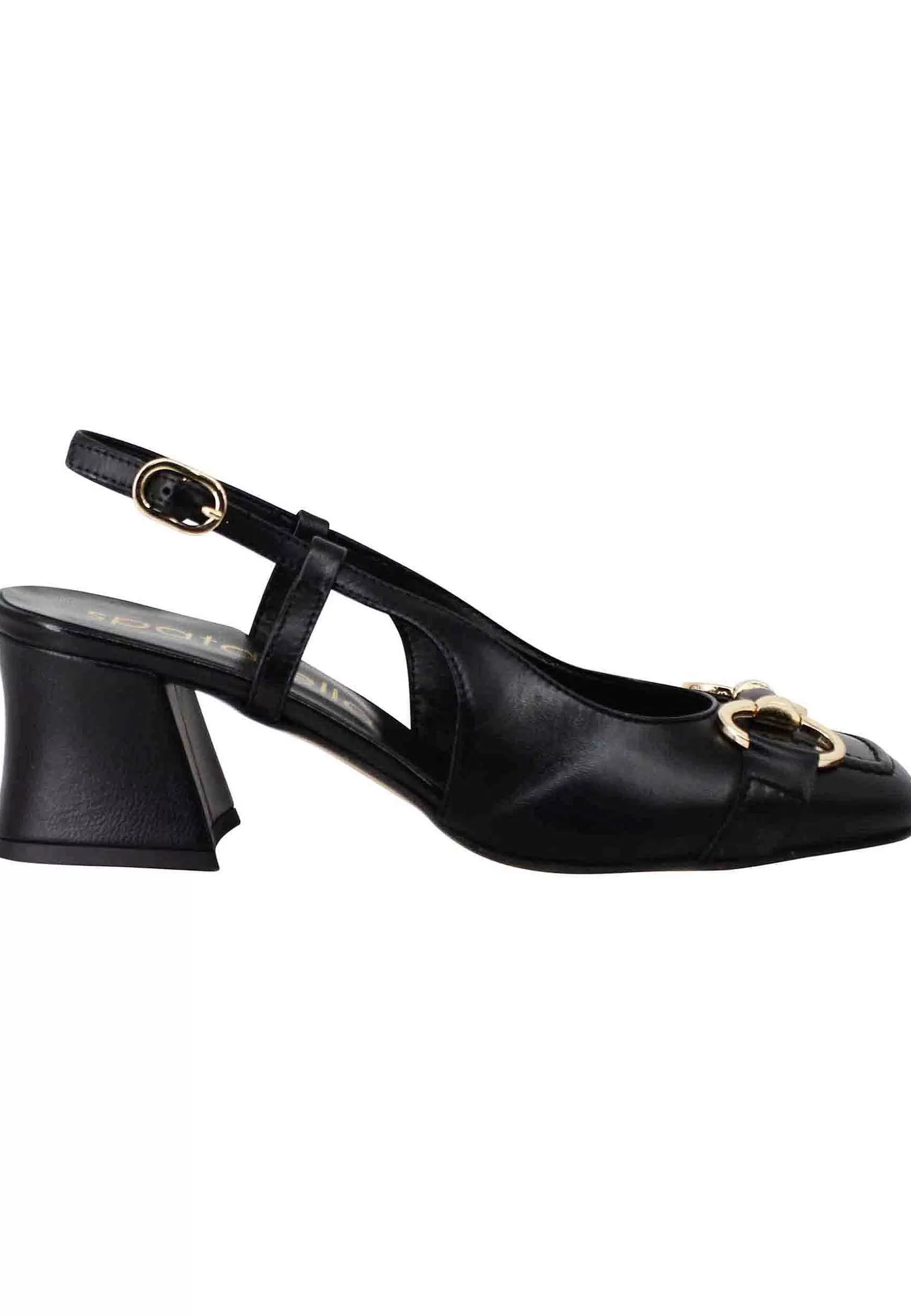 Decollete Slingback Donna In Pelle Nera Con Morsetto In Oro** Cheap