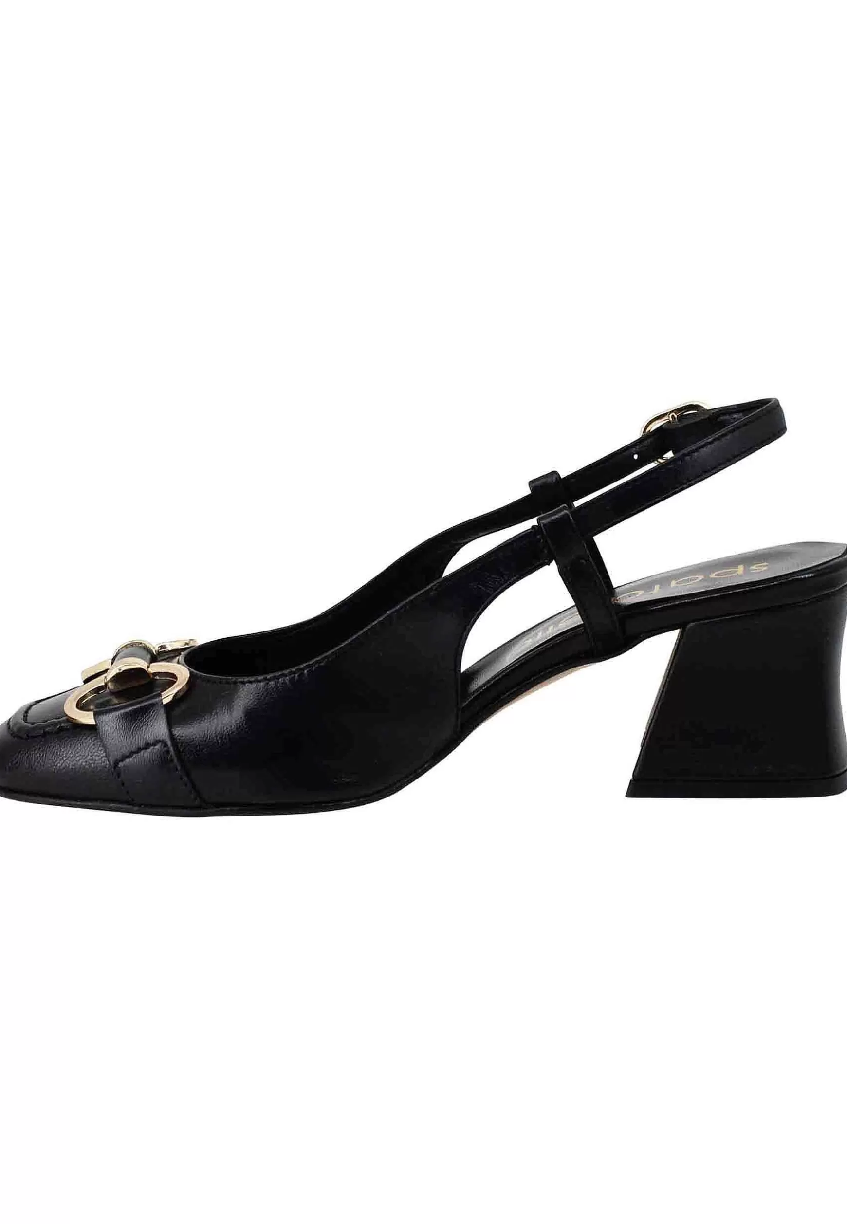Decollete Slingback Donna In Pelle Nera Con Morsetto In Oro** Cheap