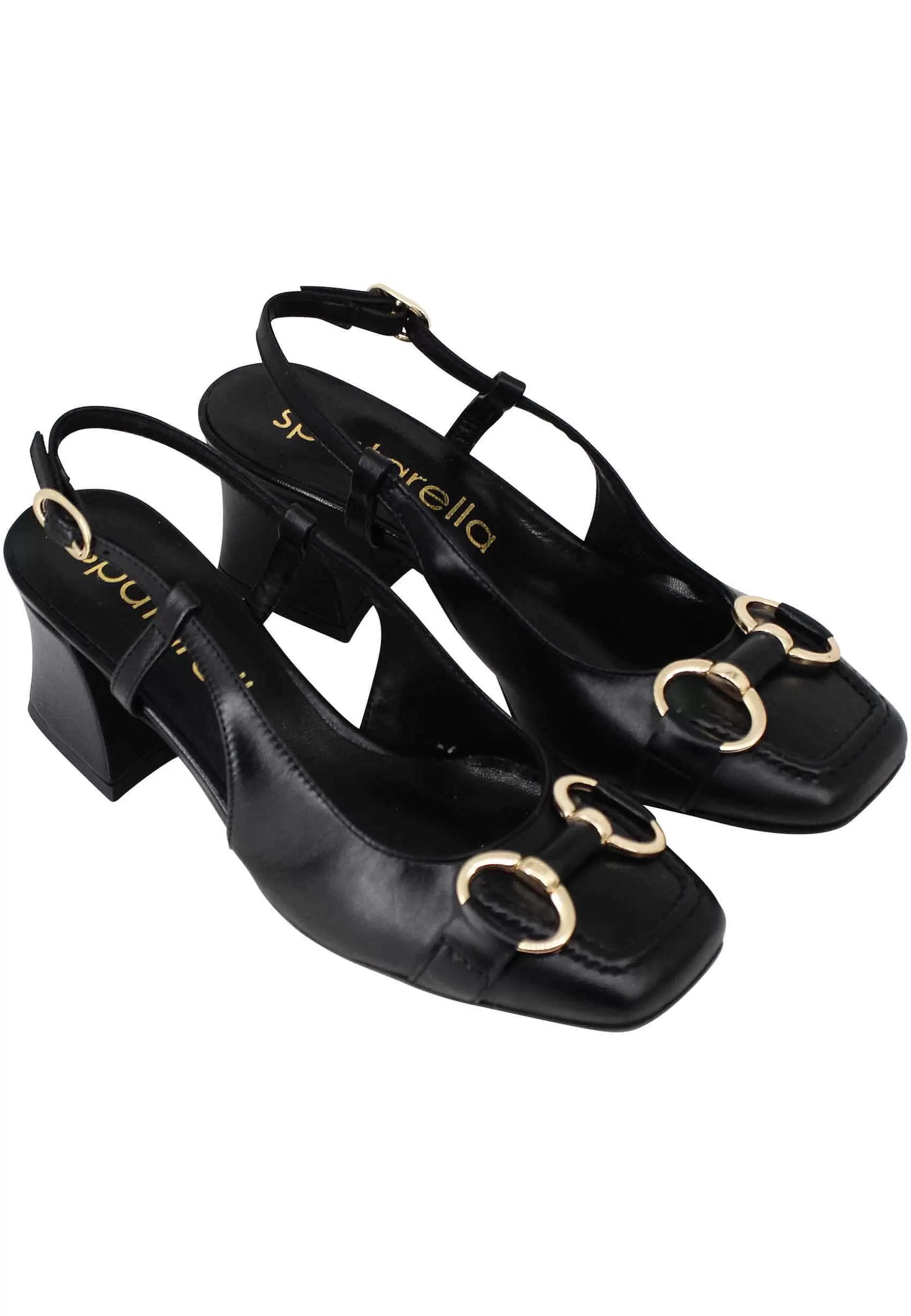 Decollete Slingback Donna In Pelle Nera Con Morsetto In Oro** Cheap