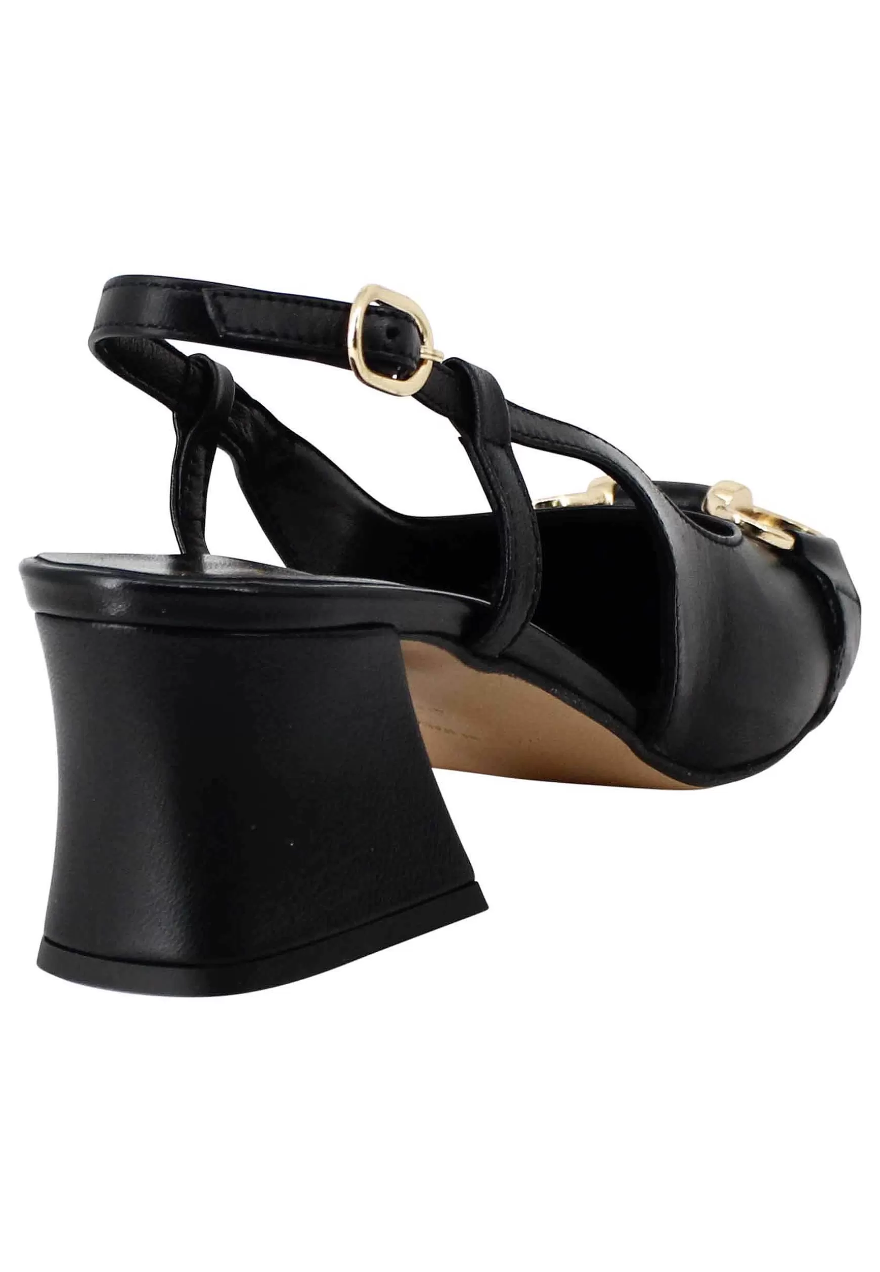 Decollete Slingback Donna In Pelle Nera Con Morsetto In Oro** Cheap