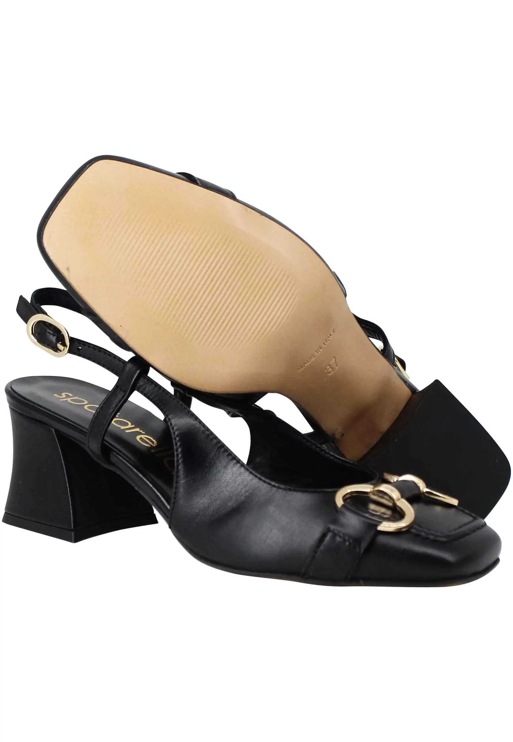 Decollete Slingback Donna In Pelle Nera Con Morsetto In Oro** Cheap