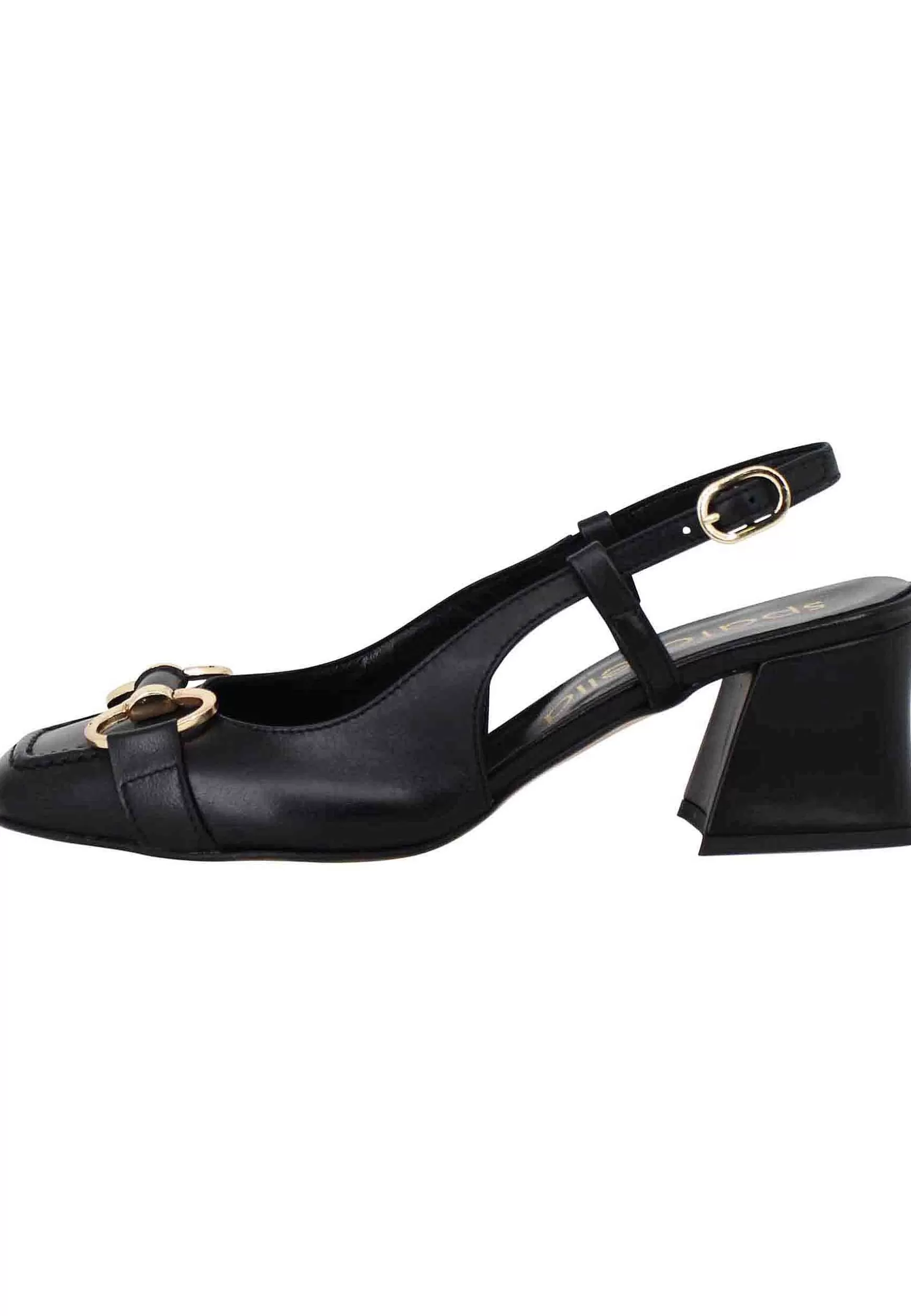 Decollete Slingback Donna In Pelle Nera Con Morsetto In Oro** Cheap