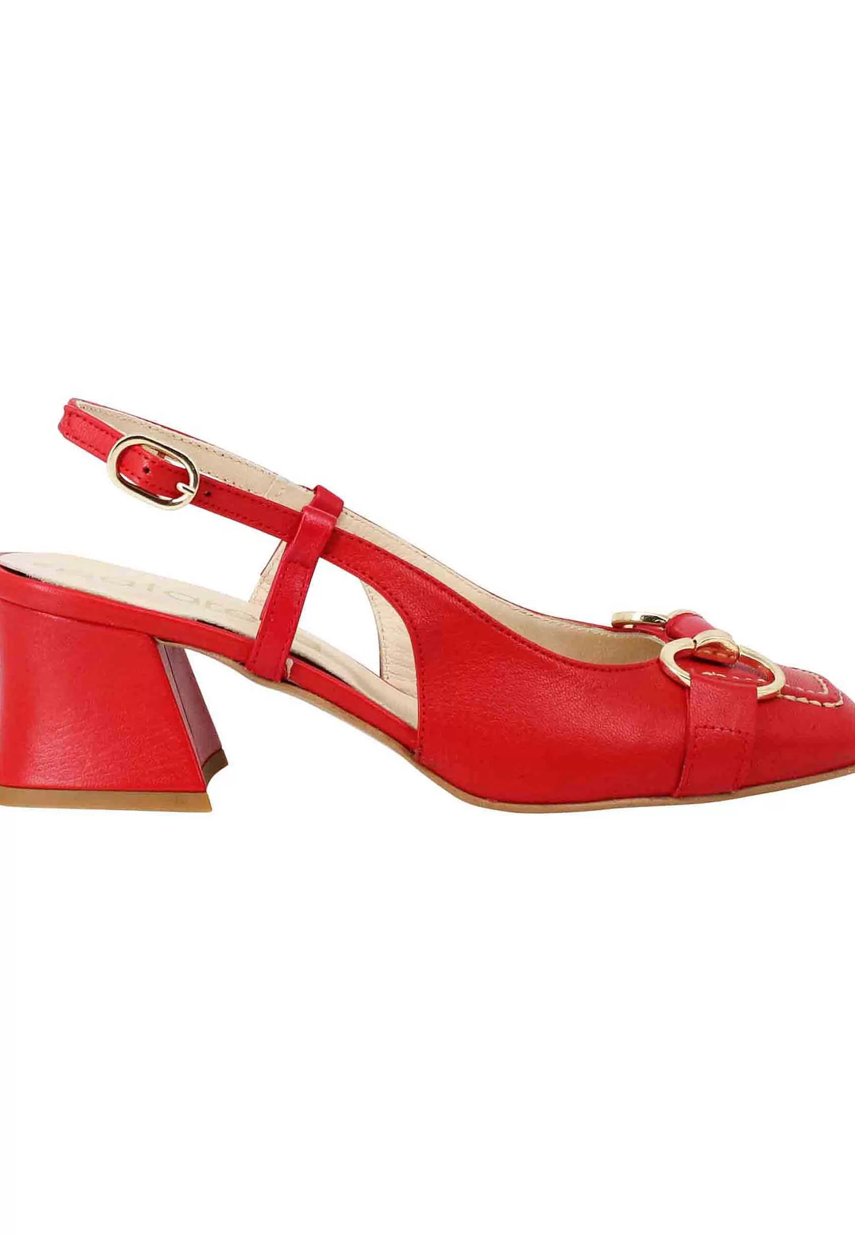 Decollete Slingback Donna In Pelle Rossa Con Morsetto In Oro** Discount