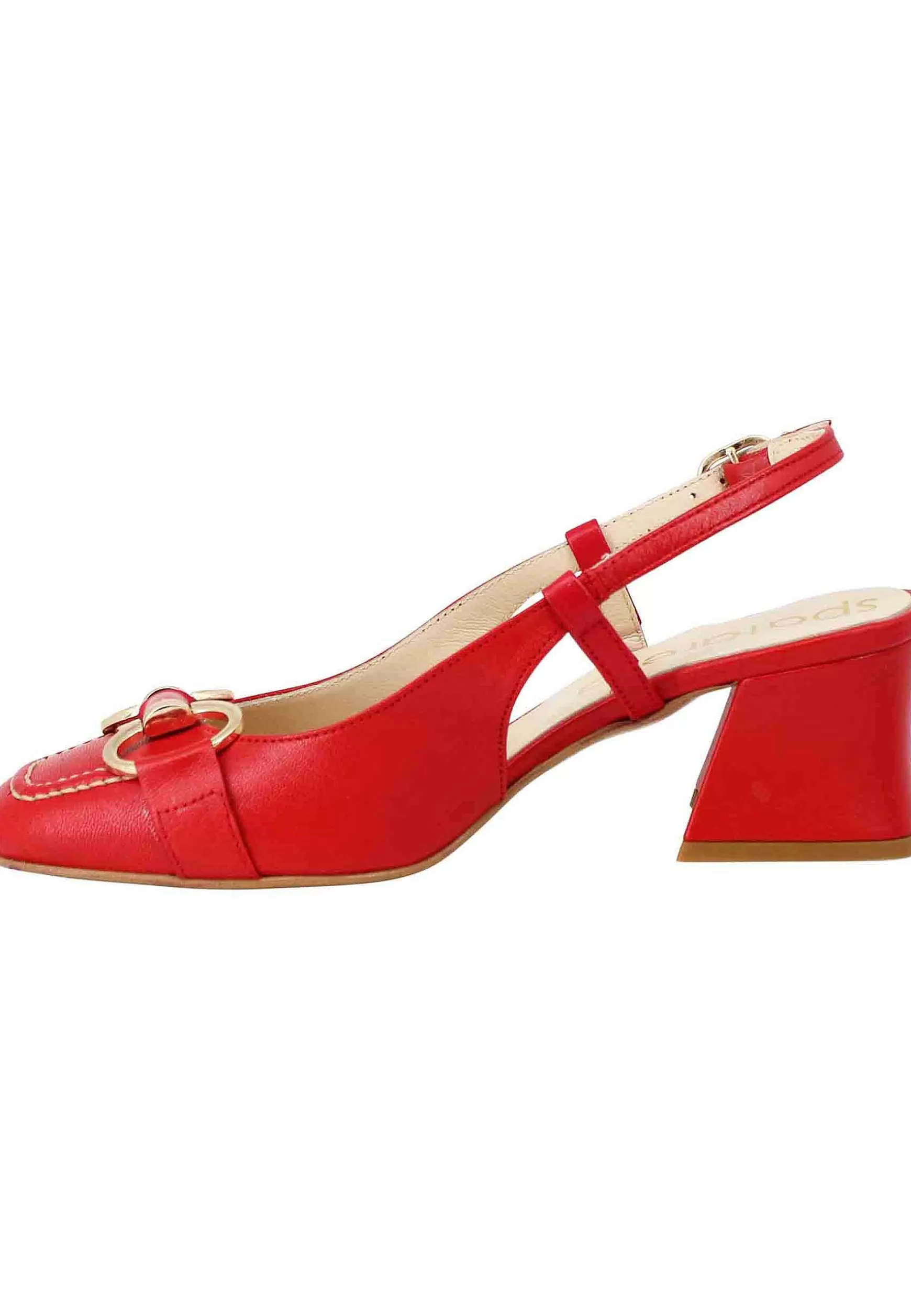 Decollete Slingback Donna In Pelle Rossa Con Morsetto In Oro** Discount