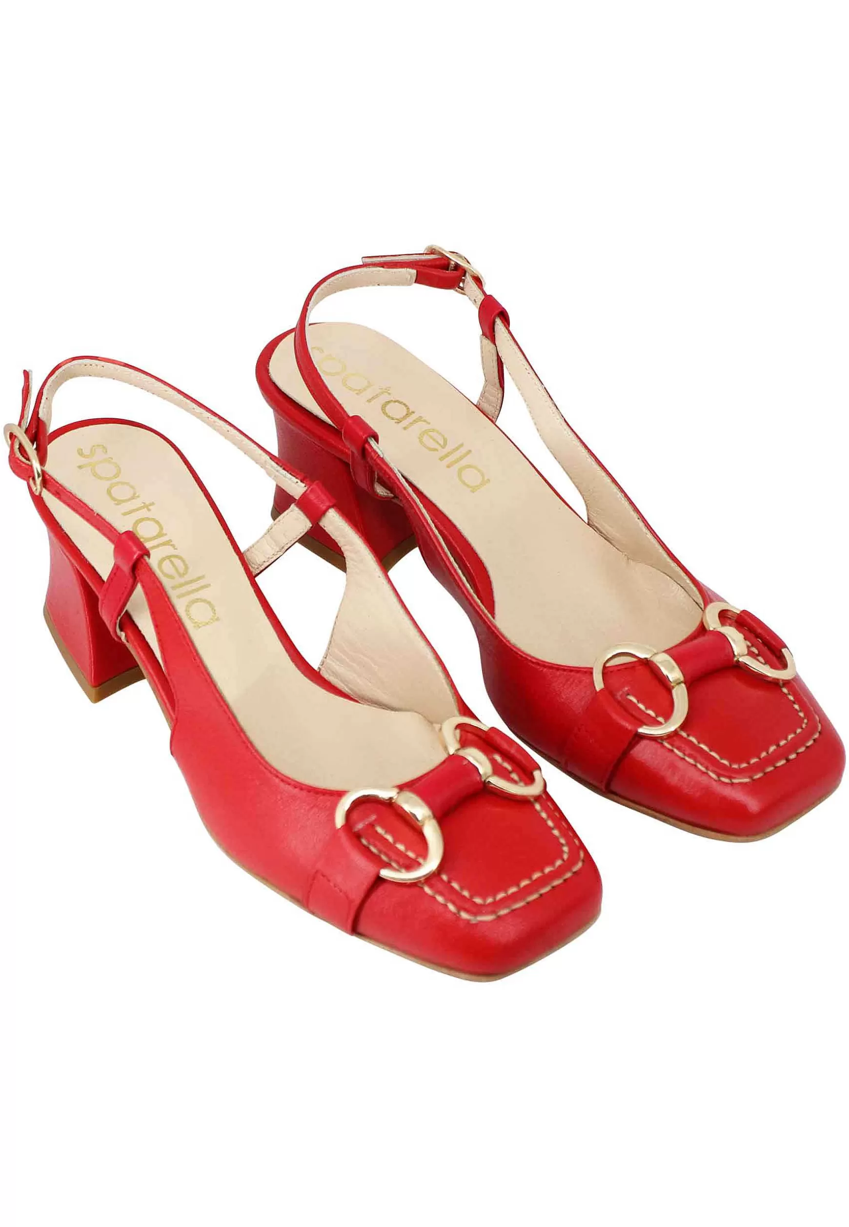 Decollete Slingback Donna In Pelle Rossa Con Morsetto In Oro** Discount