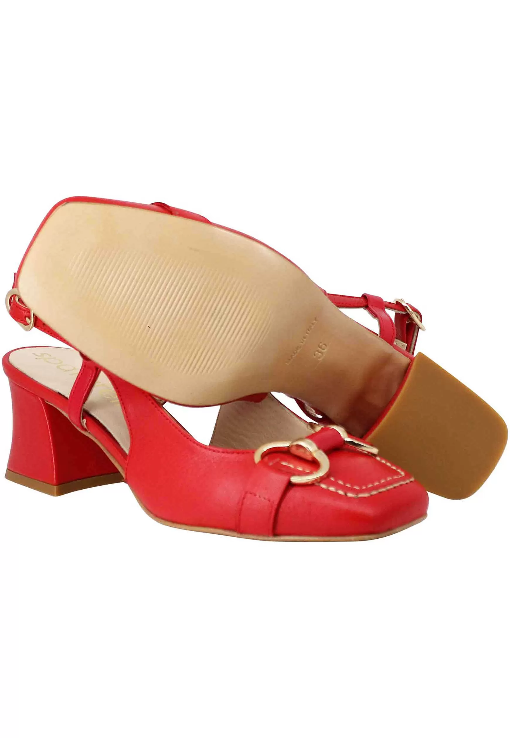 Decollete Slingback Donna In Pelle Rossa Con Morsetto In Oro** Discount