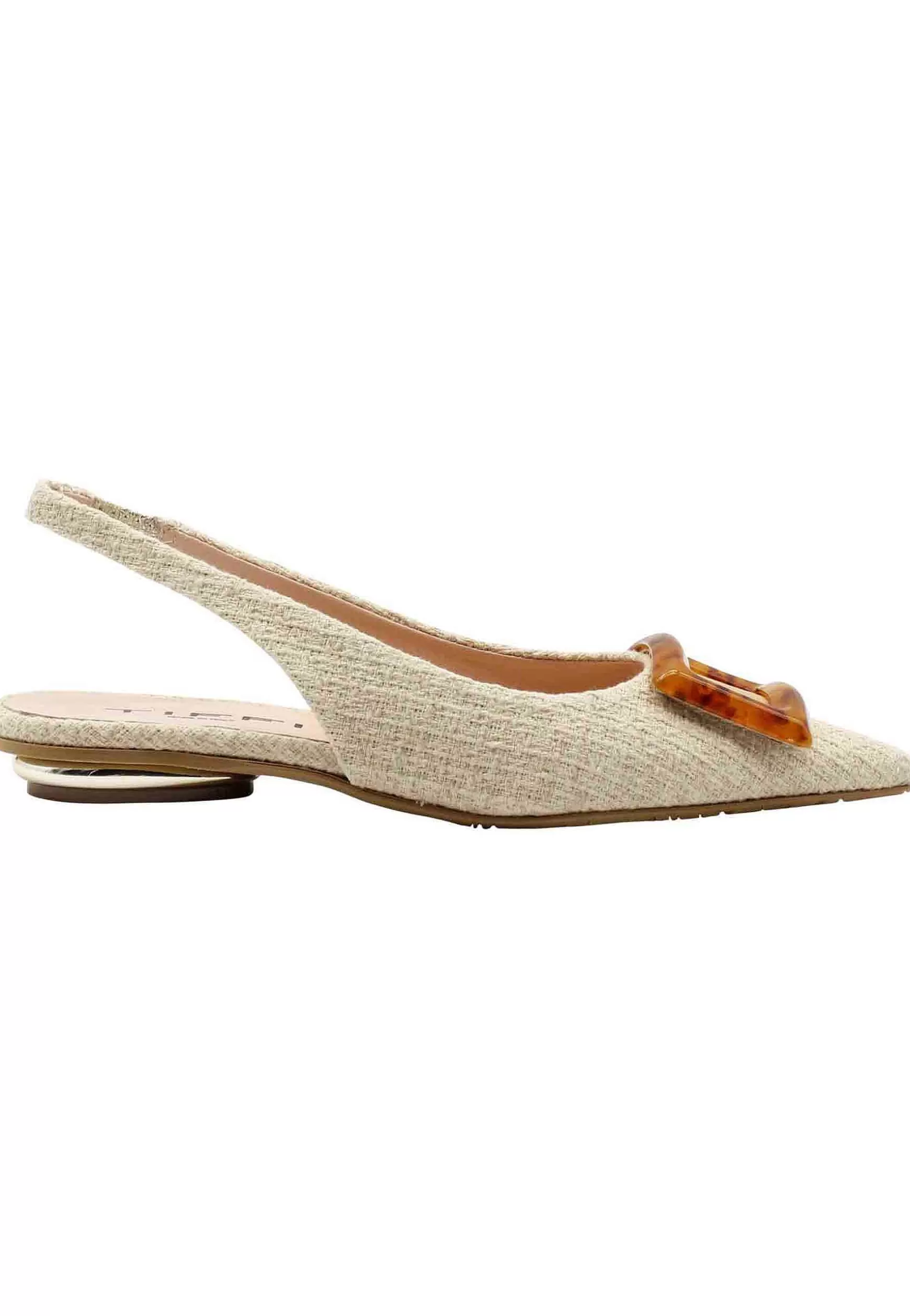 Decollete Slingback Donna In Tessuto Naturale Con Tacco Basso E Accessorio In Osso*TIFFI Hot
