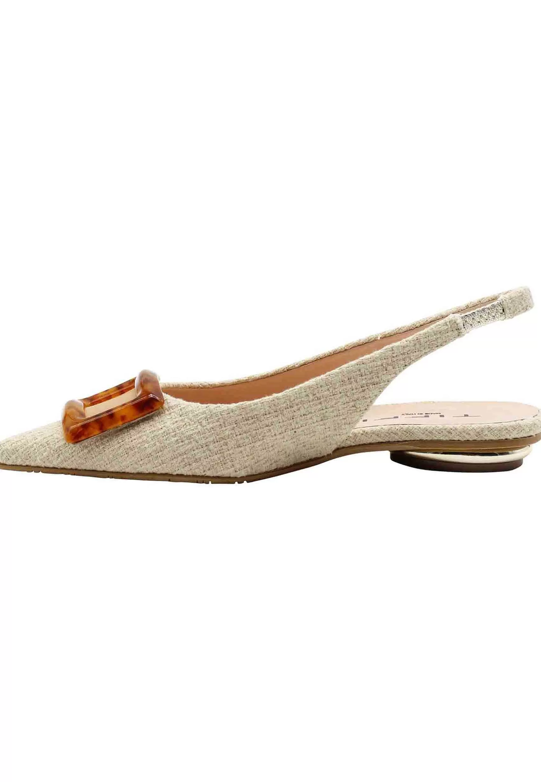 Decollete Slingback Donna In Tessuto Naturale Con Tacco Basso E Accessorio In Osso*TIFFI Hot