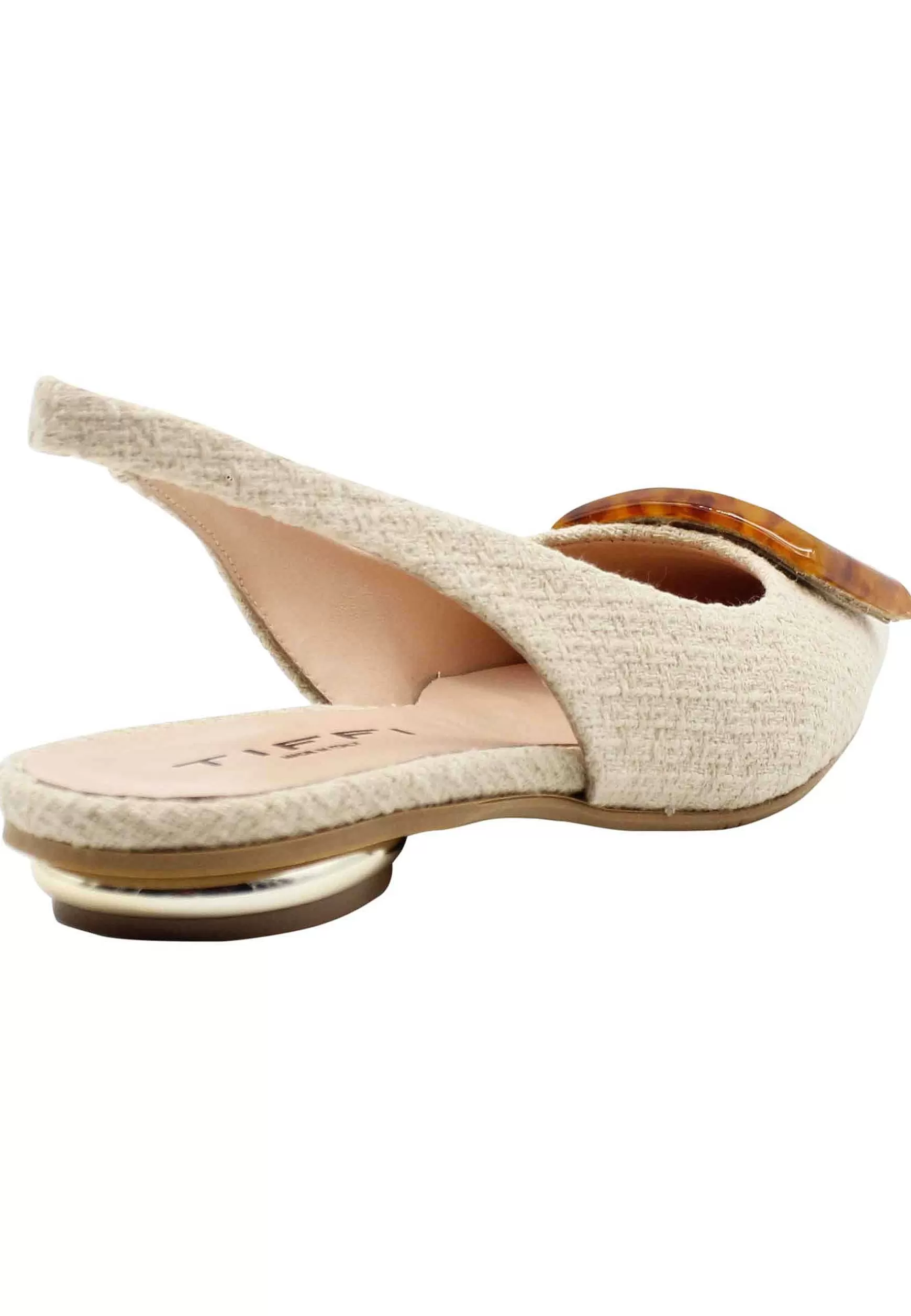 Decollete Slingback Donna In Tessuto Naturale Con Tacco Basso E Accessorio In Osso*TIFFI Hot