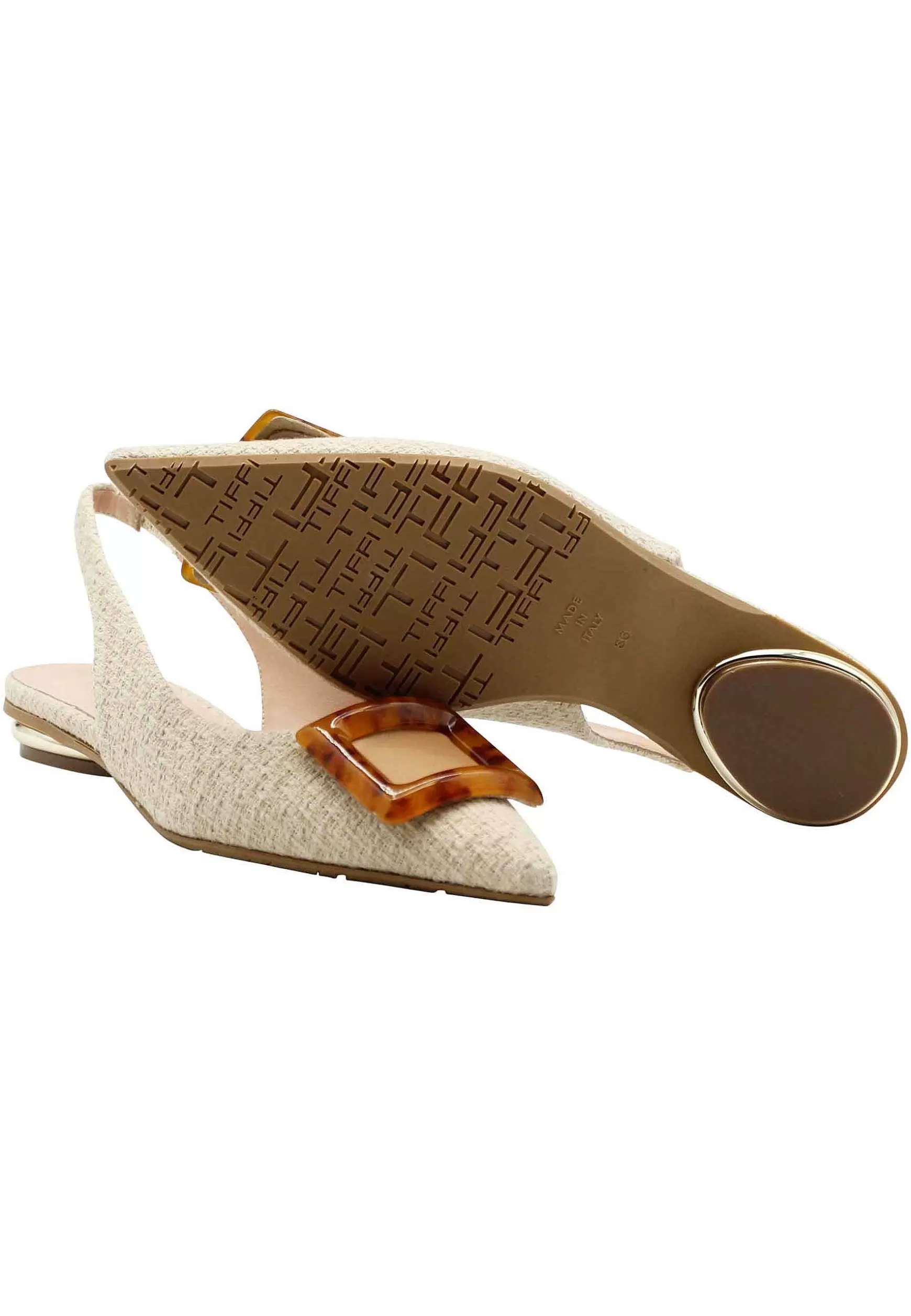 Decollete Slingback Donna In Tessuto Naturale Con Tacco Basso E Accessorio In Osso*TIFFI Hot