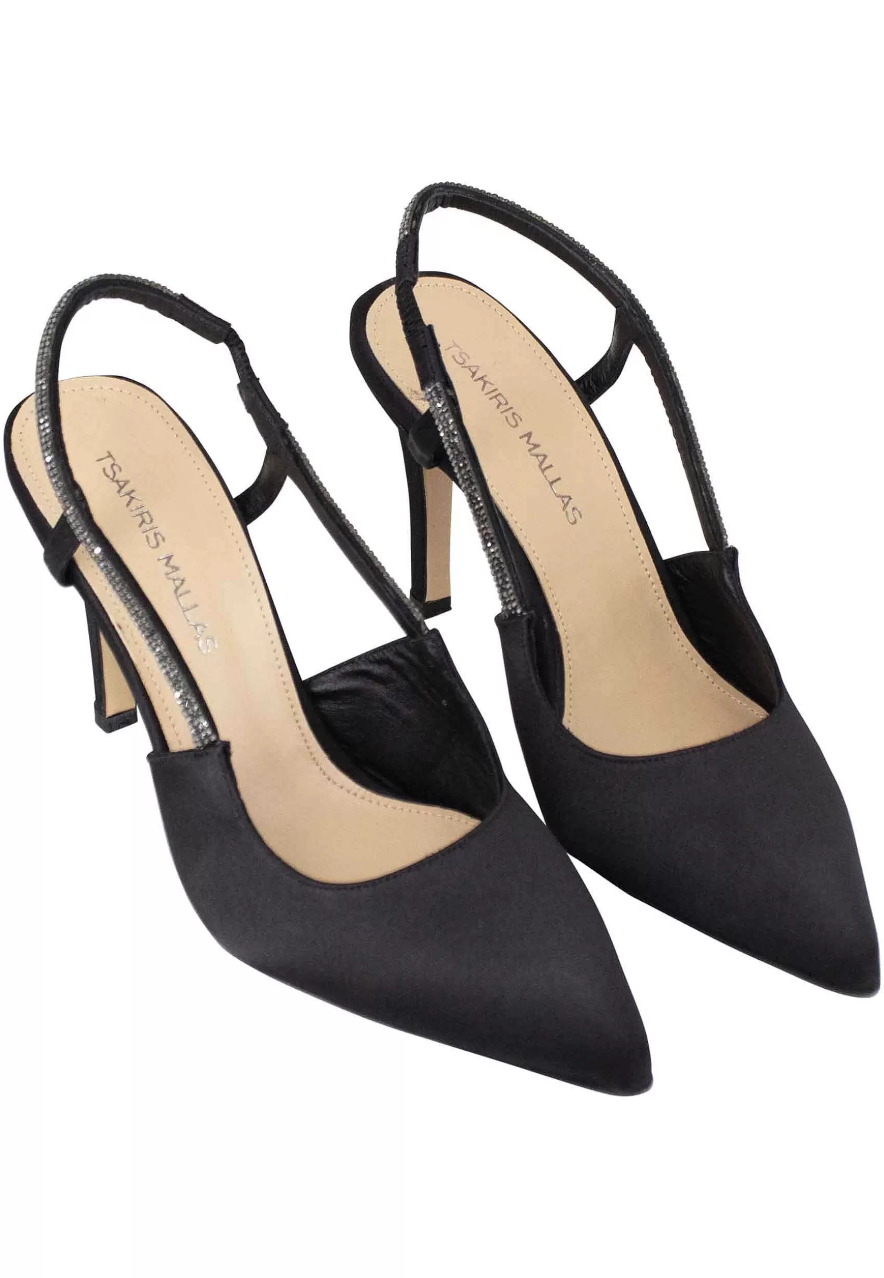 Decollete Slingback Donna In Tessuto Nero Con Cinturino In Strass*Tsakiris Mallas Cheap