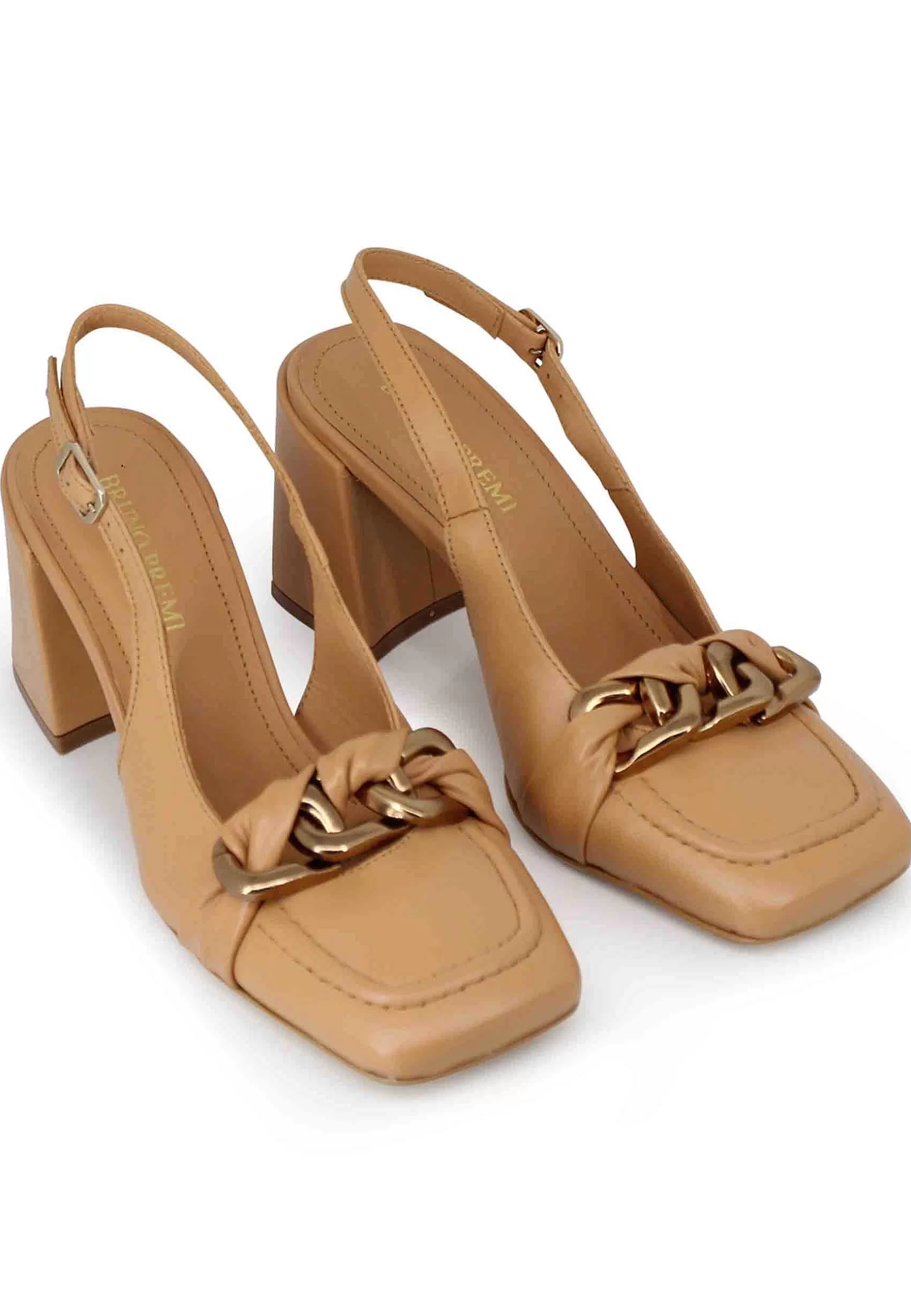 Decollete Slingback Donna Tal Bon In Pelle Cuoio Tacco Alto E Punta Quadra*Bruno Premi Sale
