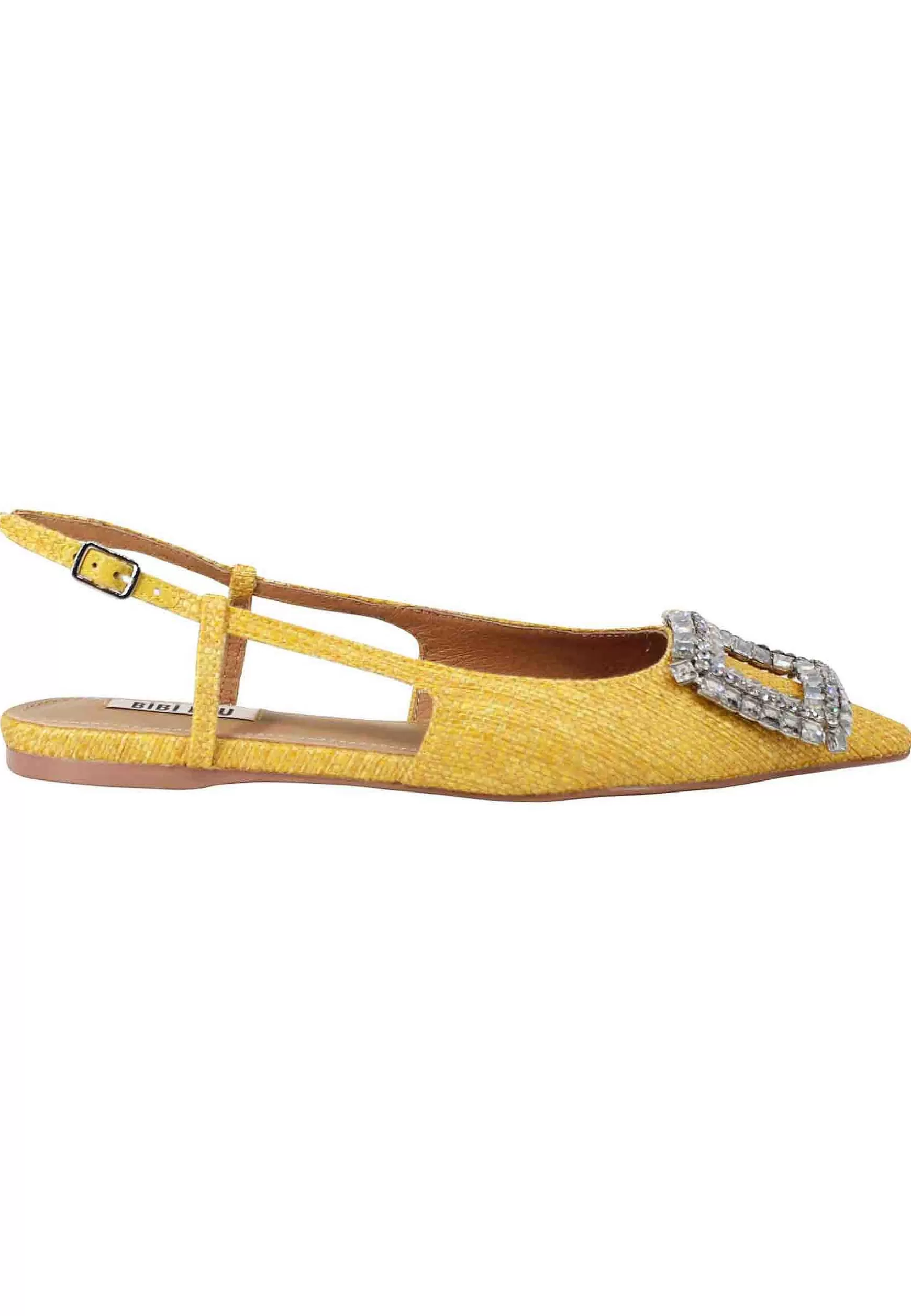 Decollete Slingback Sweet Donna In Tessuto Senape Con Fibbia In Strass*Bibi Lou Hot