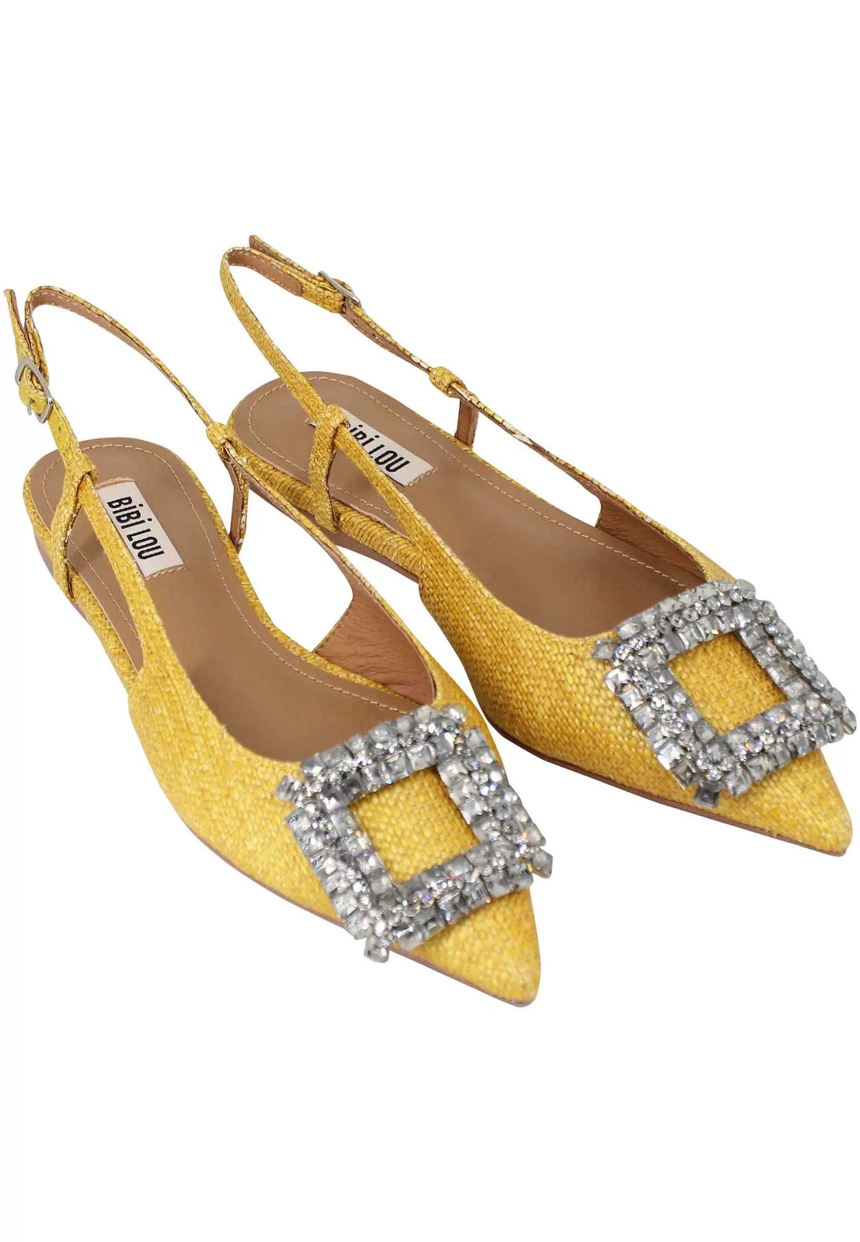 Decollete Slingback Sweet Donna In Tessuto Senape Con Fibbia In Strass*Bibi Lou Hot
