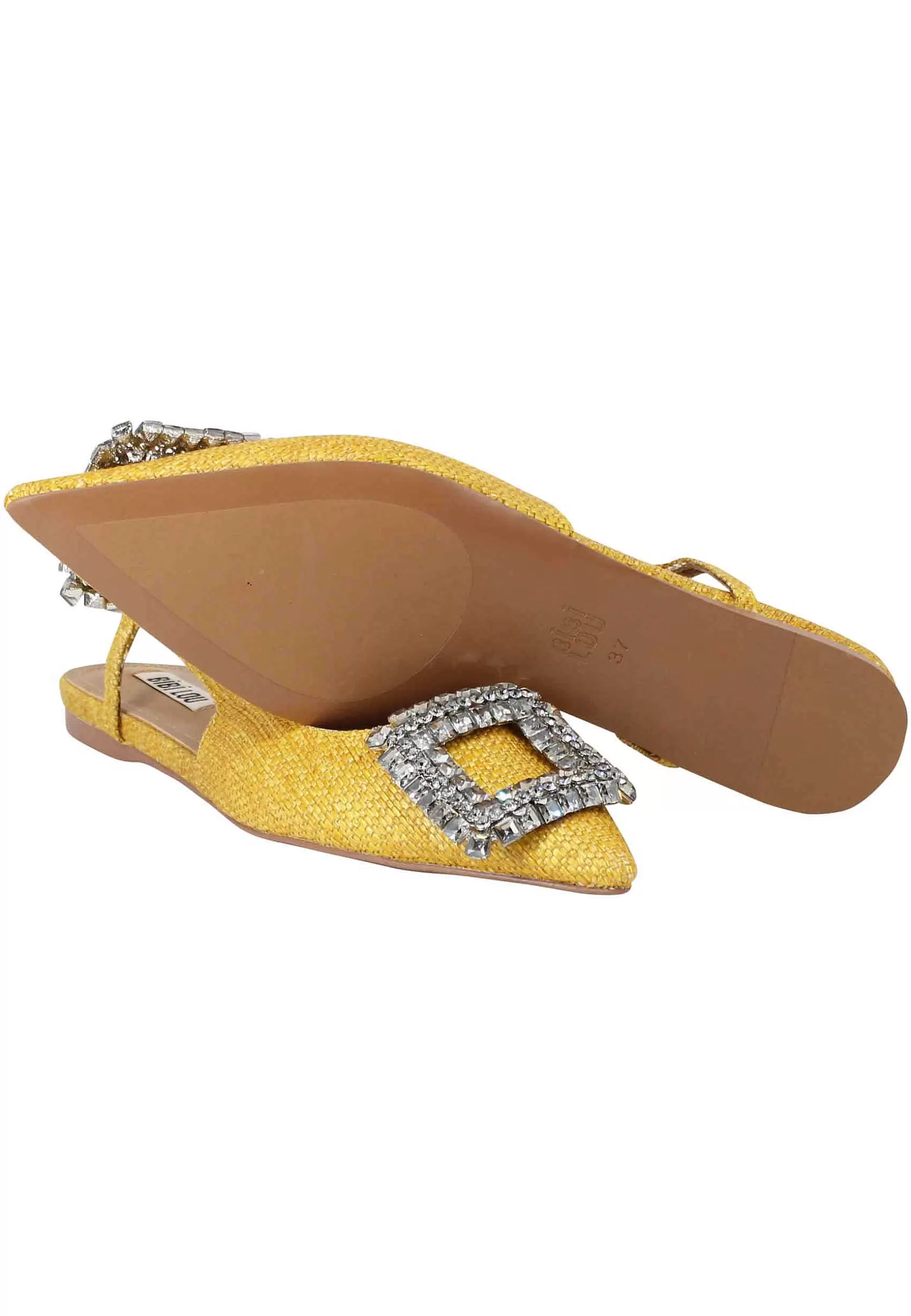 Decollete Slingback Sweet Donna In Tessuto Senape Con Fibbia In Strass*Bibi Lou Hot