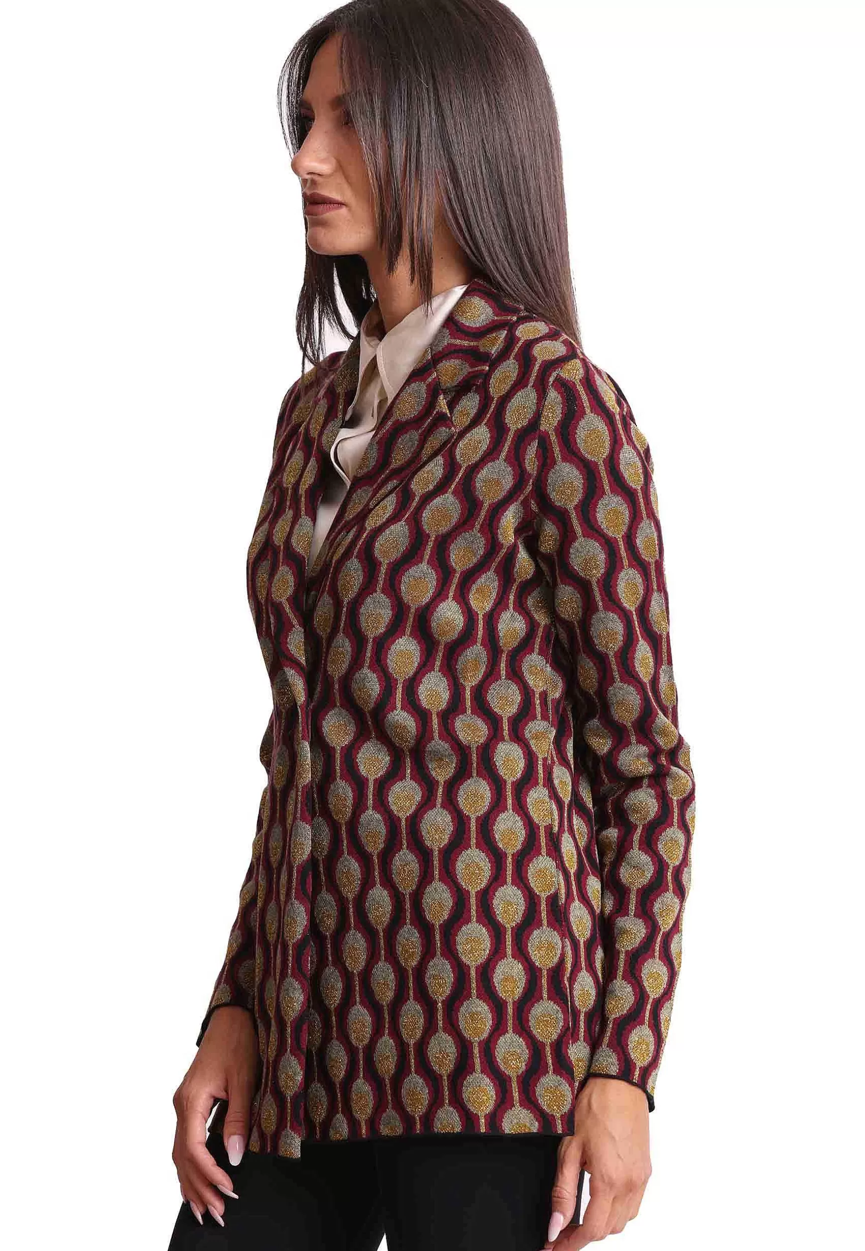 Giacca Donna Comfort Jacquard In Viscosa Naturale Bordeaux A Fantasia Doppiopetto*Maliparmi Fashion