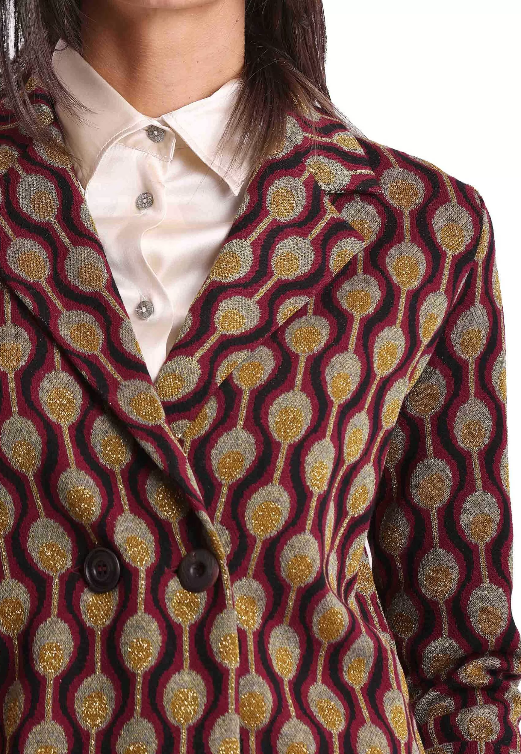 Giacca Donna Comfort Jacquard In Viscosa Naturale Bordeaux A Fantasia Doppiopetto*Maliparmi Fashion