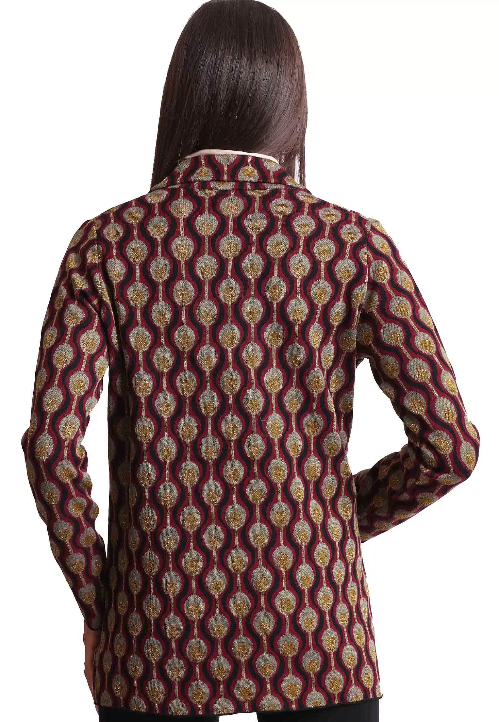 Giacca Donna Comfort Jacquard In Viscosa Naturale Bordeaux A Fantasia Doppiopetto*Maliparmi Fashion