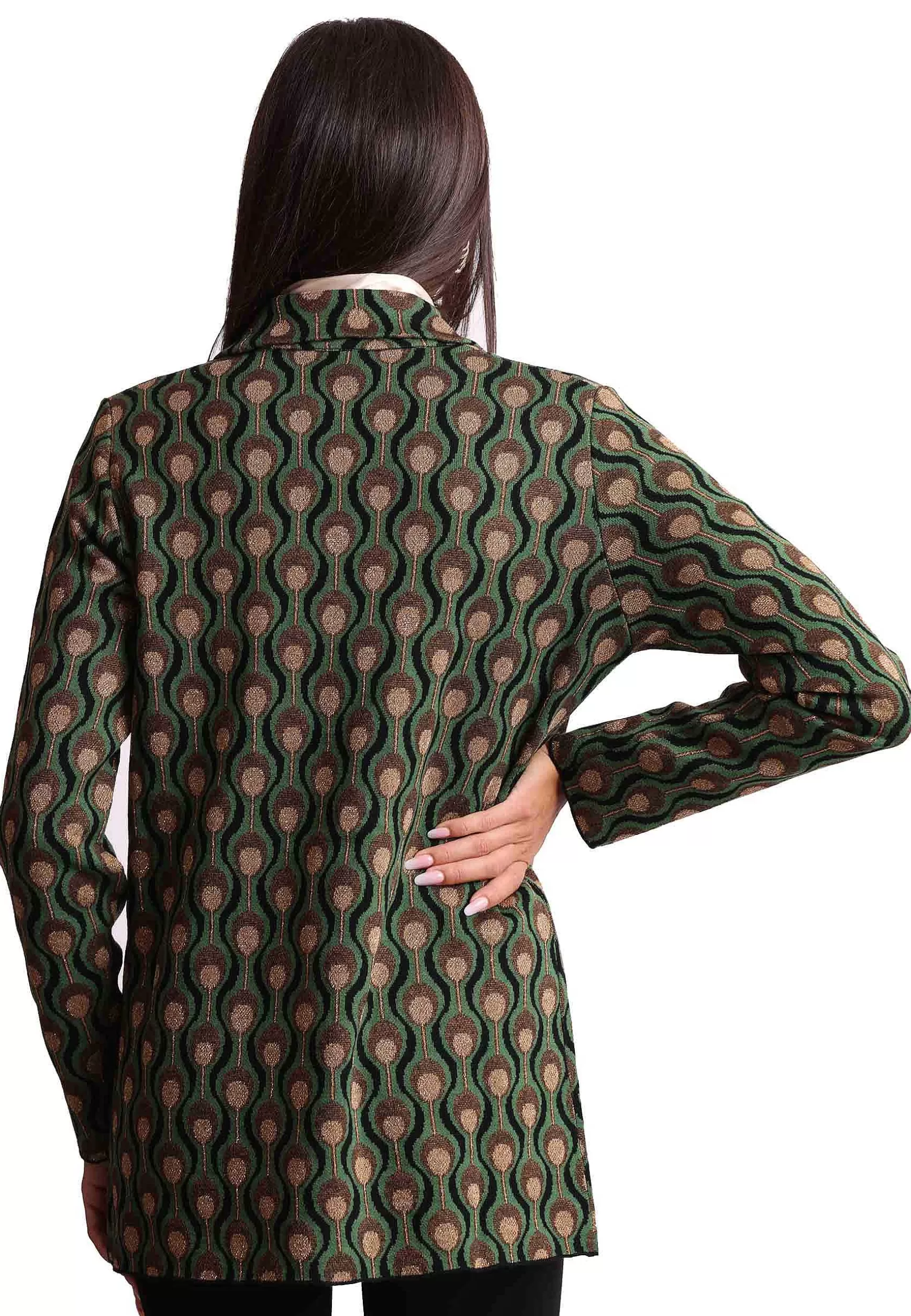 Giacca Donna Comfort Jacquard In Viscosa Naturale Verde A Fantasia Doppiopetto*Maliparmi Fashion