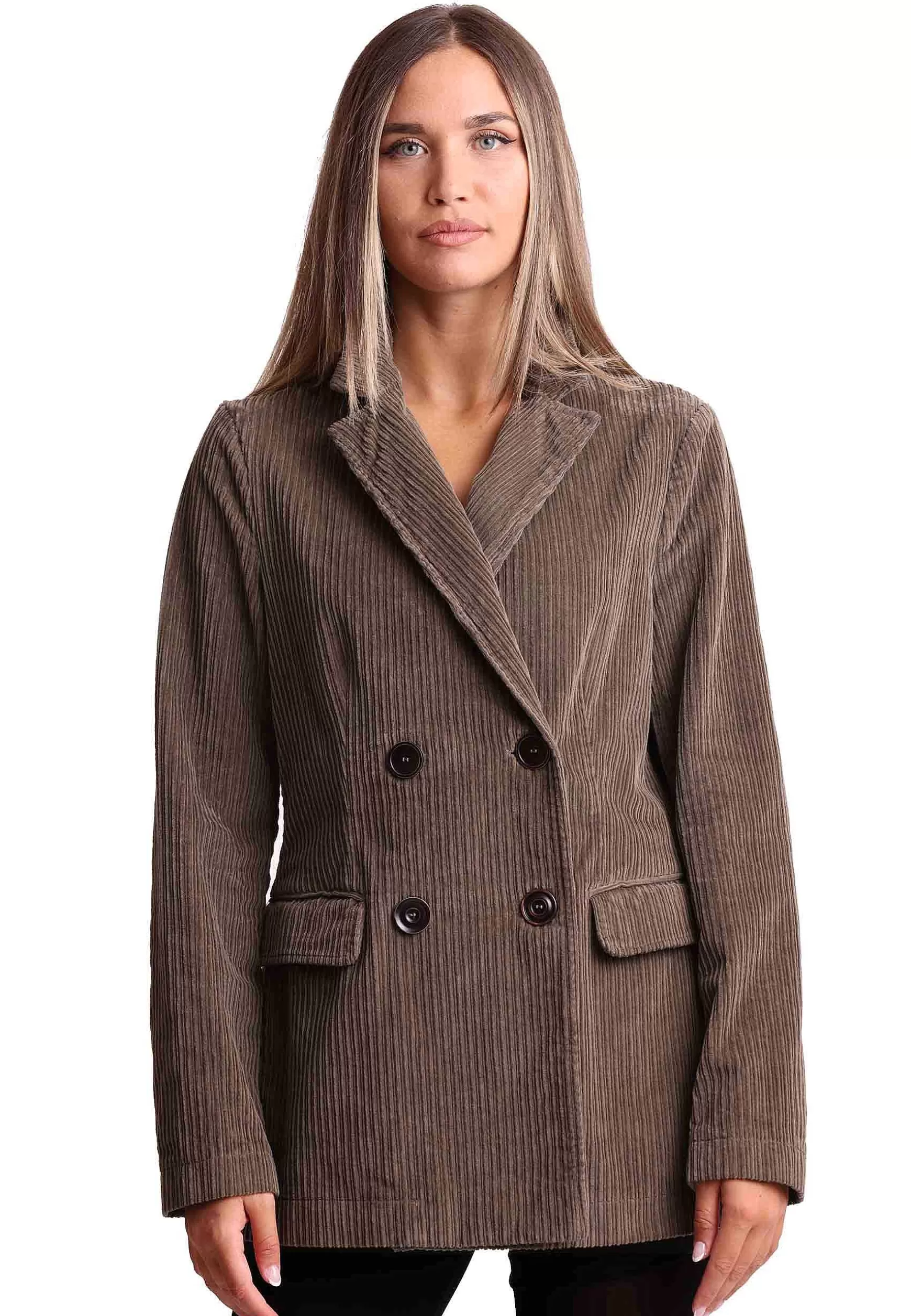 Giacca Donna Corduroy In Velluto Grigio Doppiopetto*Maliparmi Shop