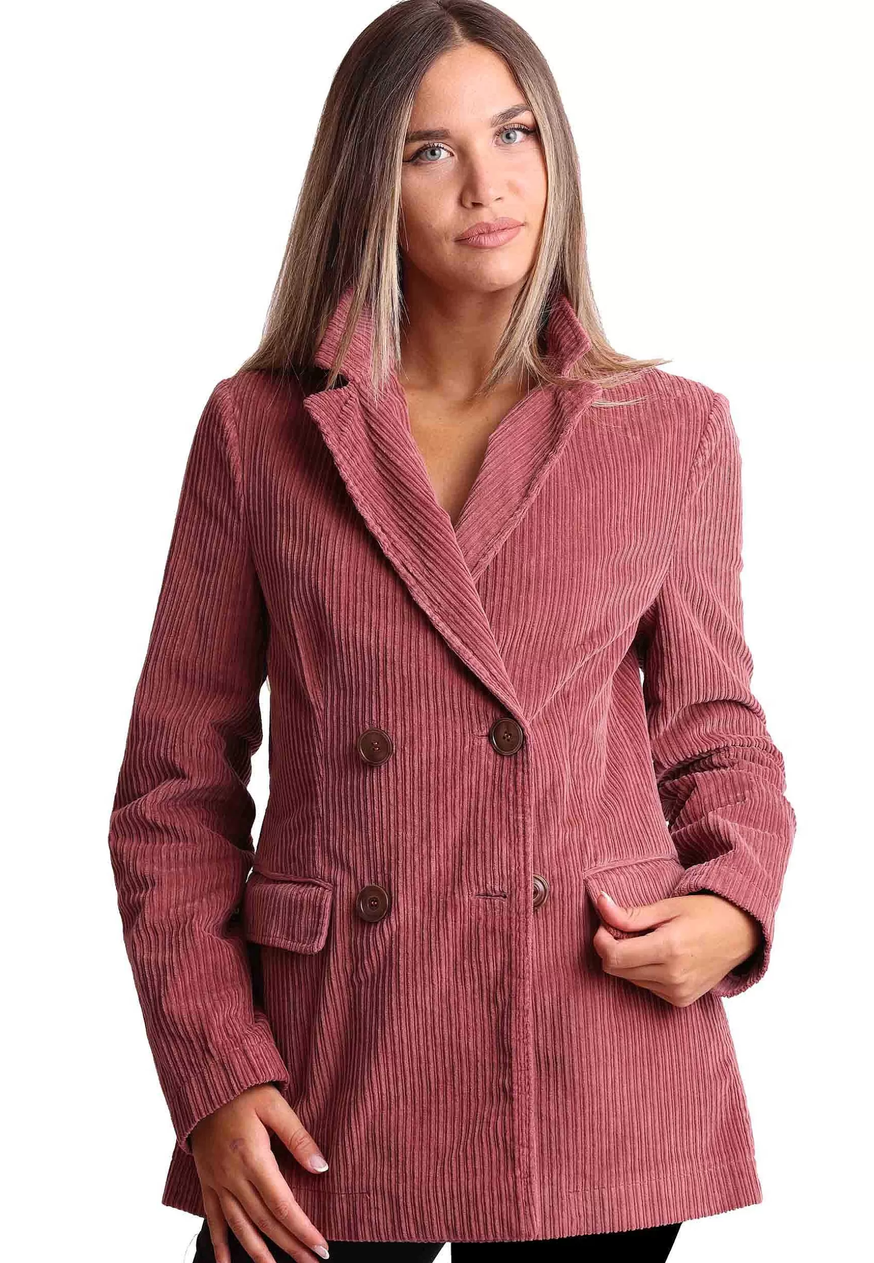 Giacca Donna Corduroy In Velluto Rosa Doppiopetto*Maliparmi Flash Sale