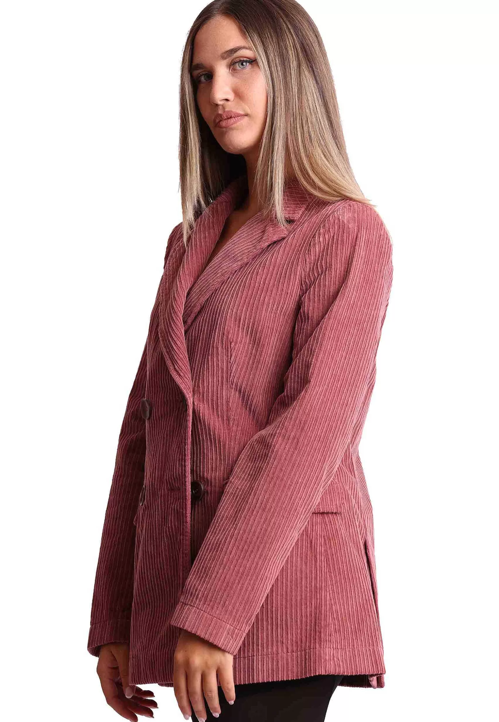 Giacca Donna Corduroy In Velluto Rosa Doppiopetto*Maliparmi Flash Sale