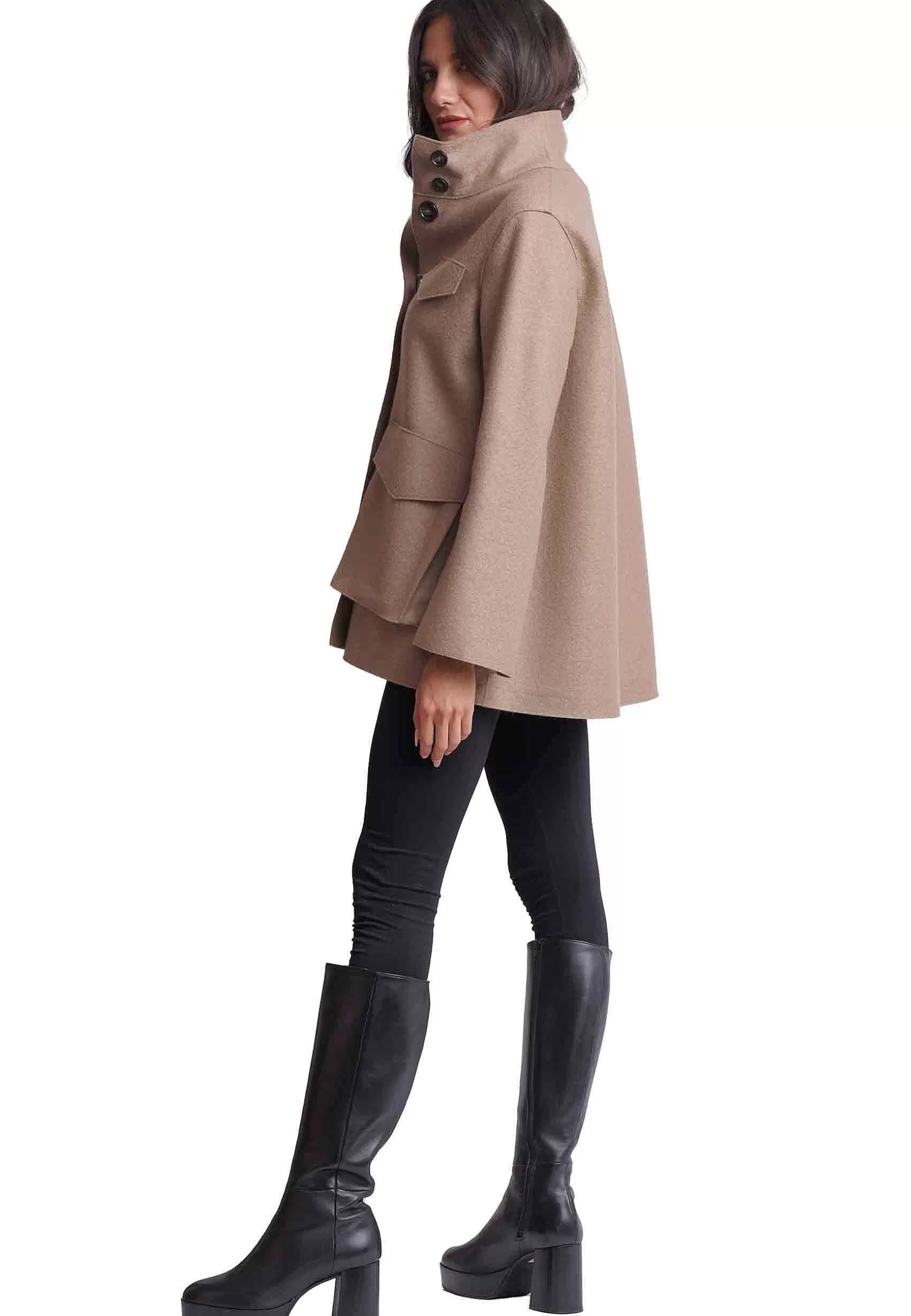 Giacca Donna In Pura Lana Vergine Cammello Con Tasche Esterne*Ewooluzione Sale