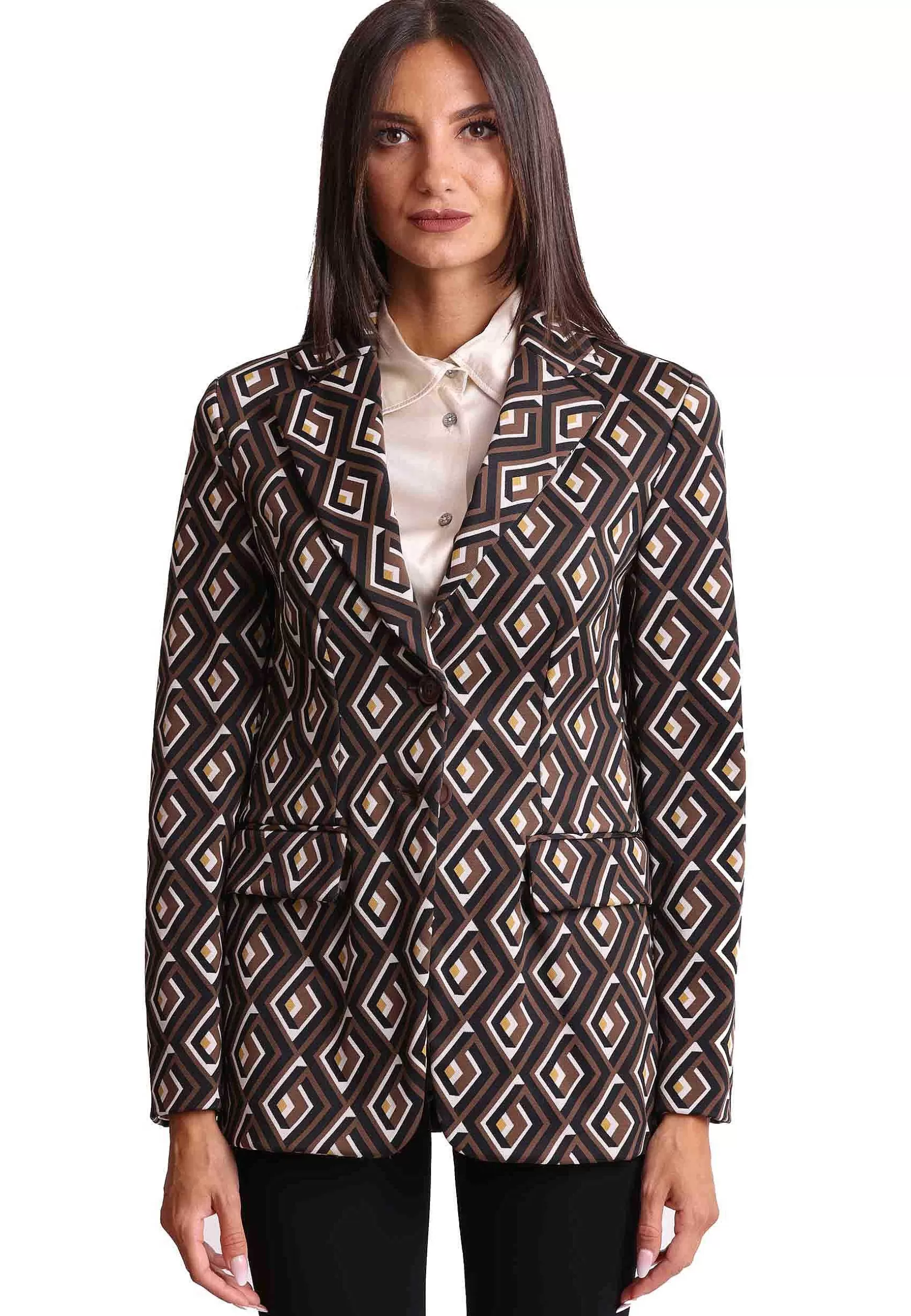 Giacca Donna Monopetto Maze In Tessuto Jacquard Marrone A Fantasia*Maliparmi Best Sale