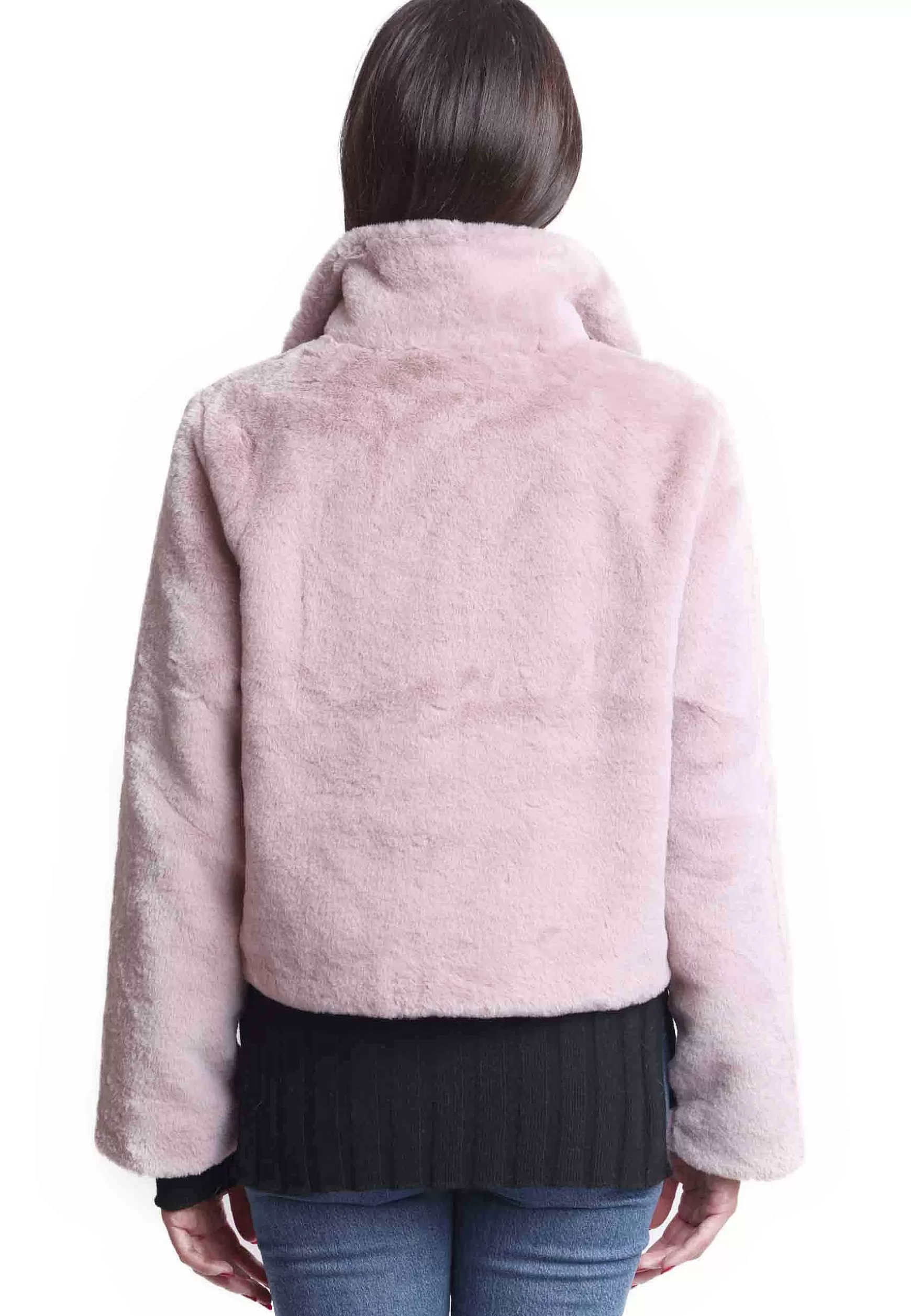 Giacche Corte Donna In Eco Fur Rosa Con Bottoni A Scomparsa** Hot