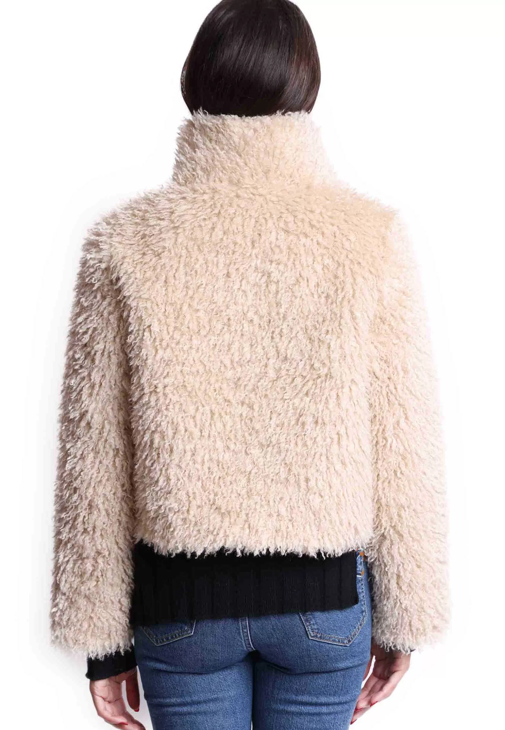 Giacche Teddy Donna In Eco Fur Beige Con Collo Alto** Clearance