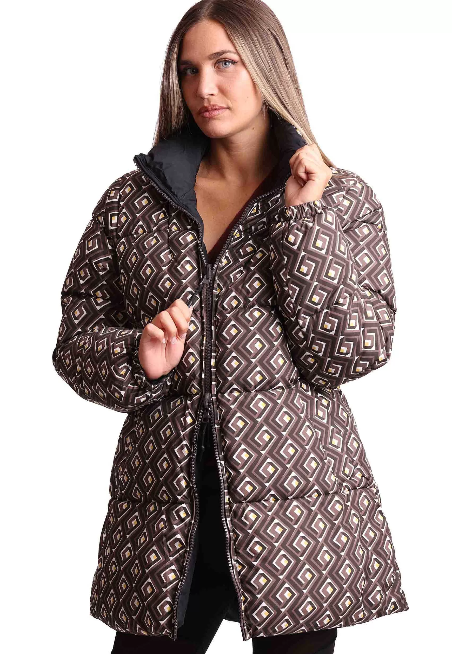 Giaccone Donna Piumino Padded Reverse In Nylon Stampato A Fantasia Marrone*Maliparmi Online