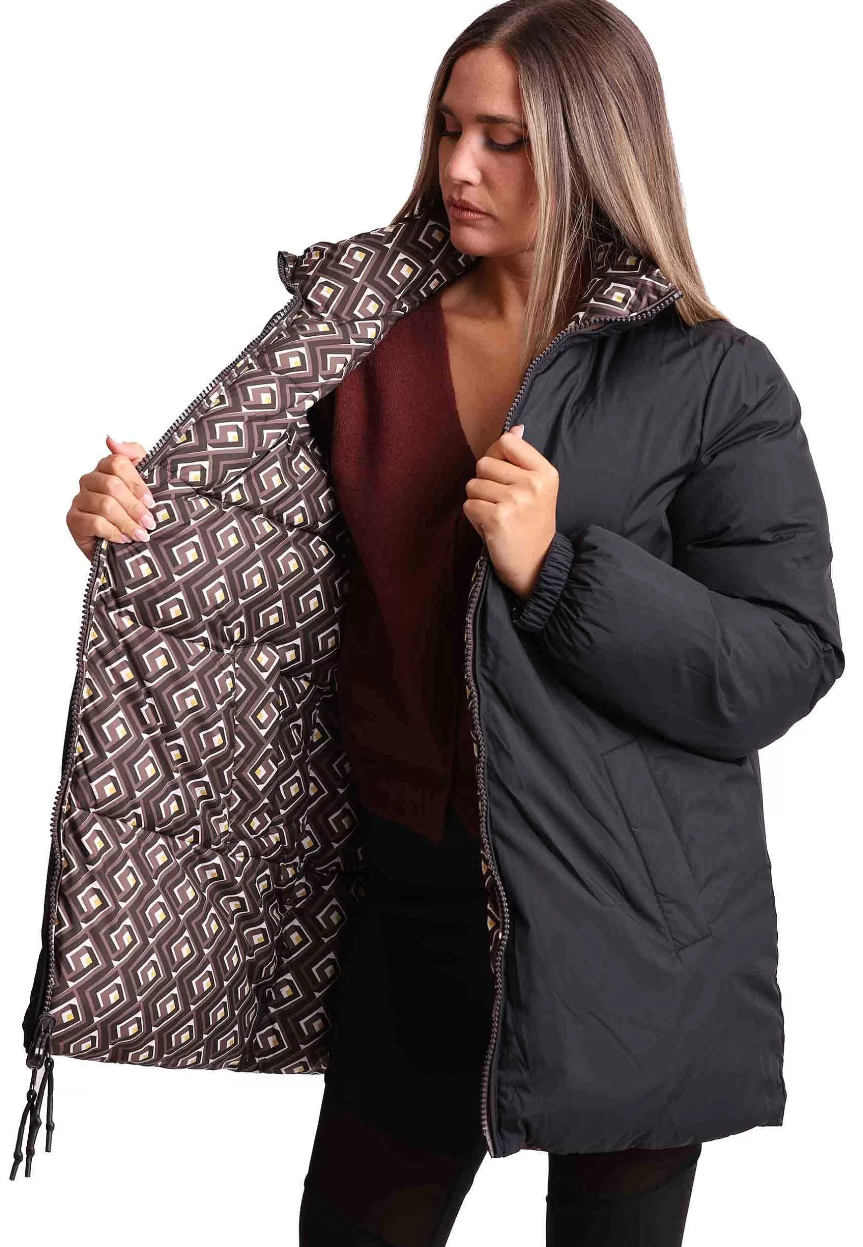 Giaccone Donna Piumino Padded Reverse In Nylon Stampato A Fantasia Marrone*Maliparmi Online