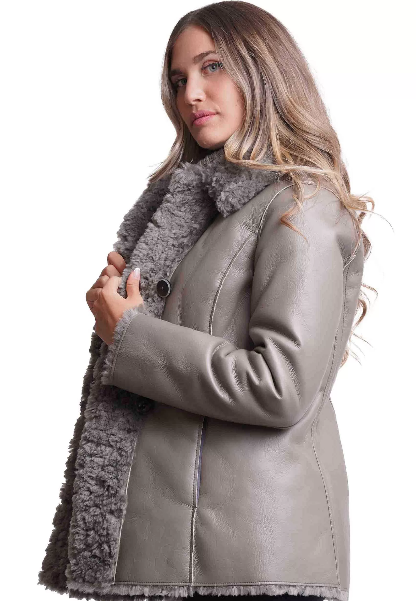 Giaccone Donna Reversibile Ram In Eco Montone Grigio*Maliparmi Clearance