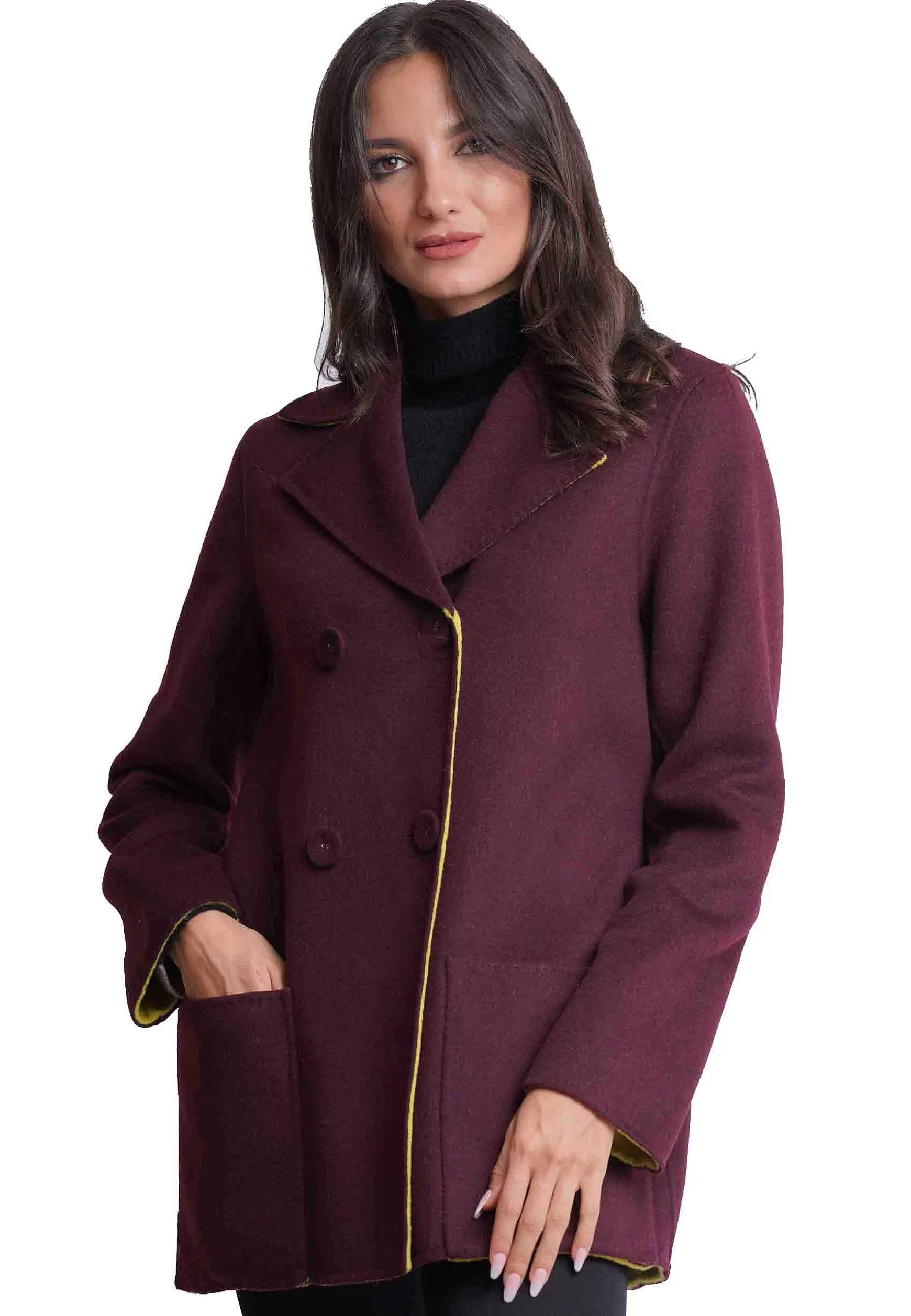 Giaccone Reversibile Donna Doppio Petto Double In Lana Bordeaux*Maliparmi Cheap