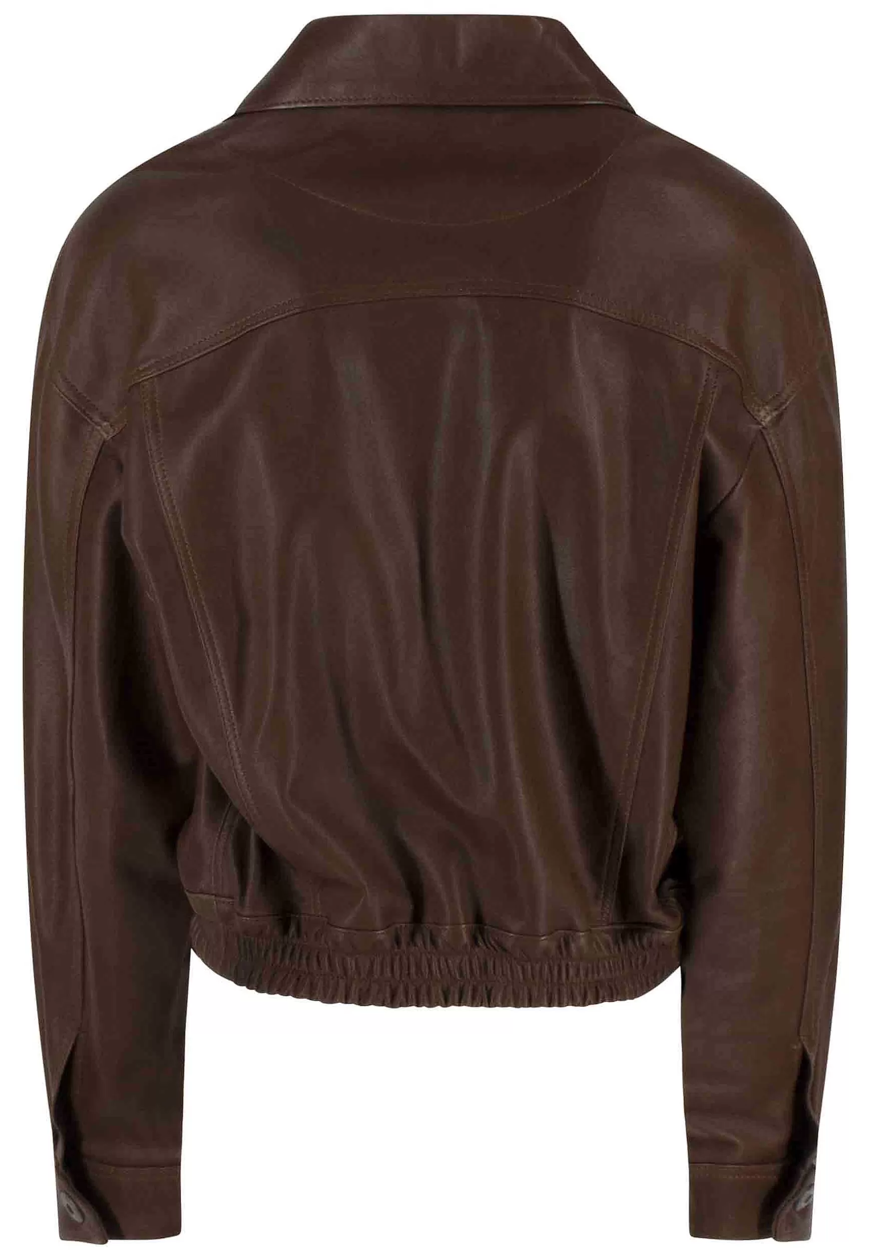 Giubbino Bomber Corto Donna In Pelle Marrone Sfoderato Con Elastico Al Fondo** Hot