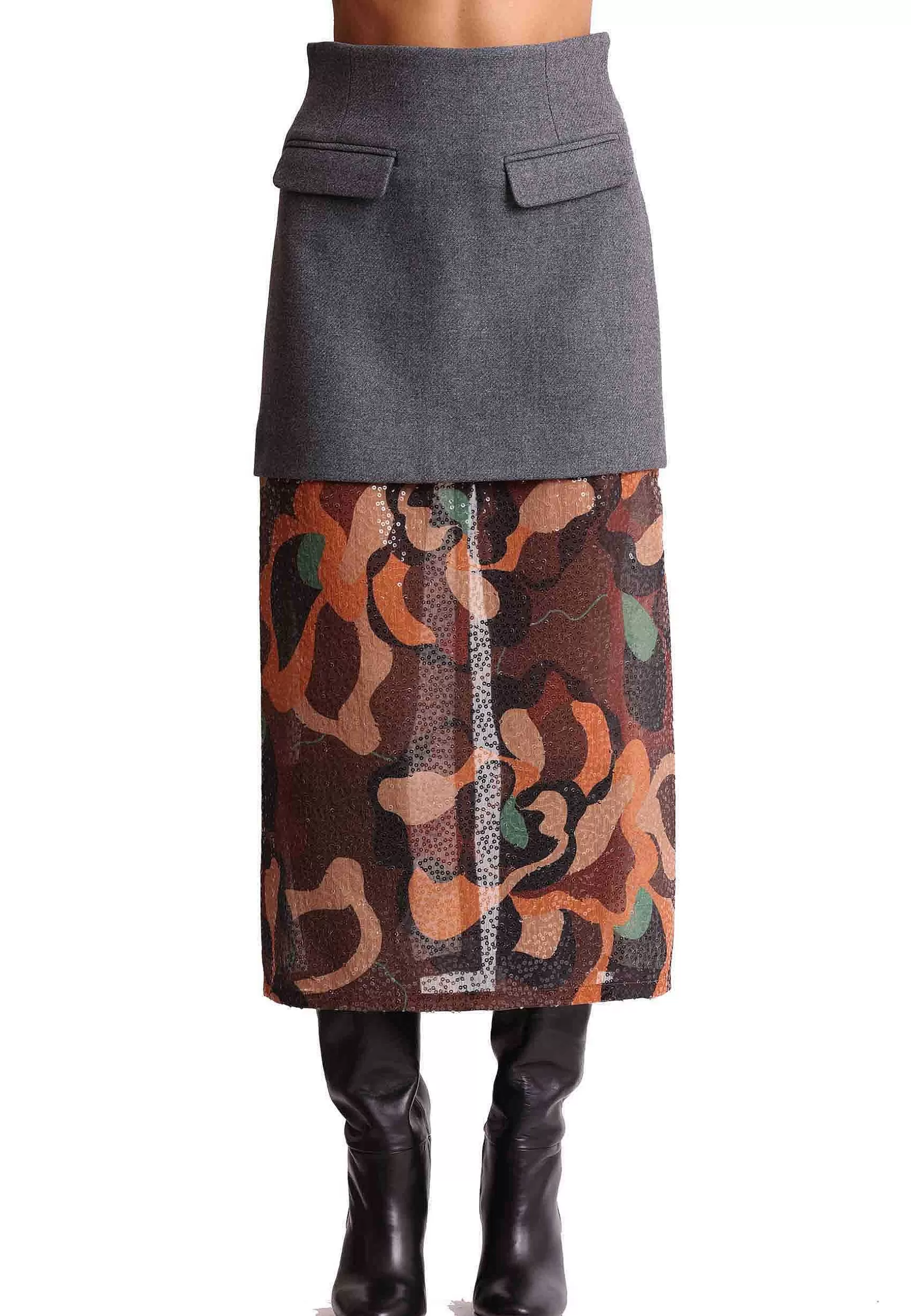 Gonne Lunghe Donna Carved Rose Sequins In Georgette Ricamata Grigia*Maliparmi Outlet