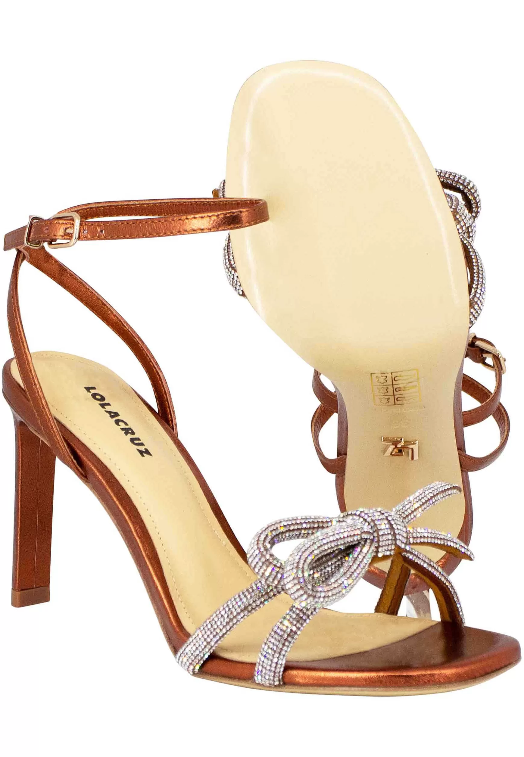 Lisboa Sandali Donna In Pelle Bronzo Con Gioiello E Tacco Alto*Lola Cruz Outlet
