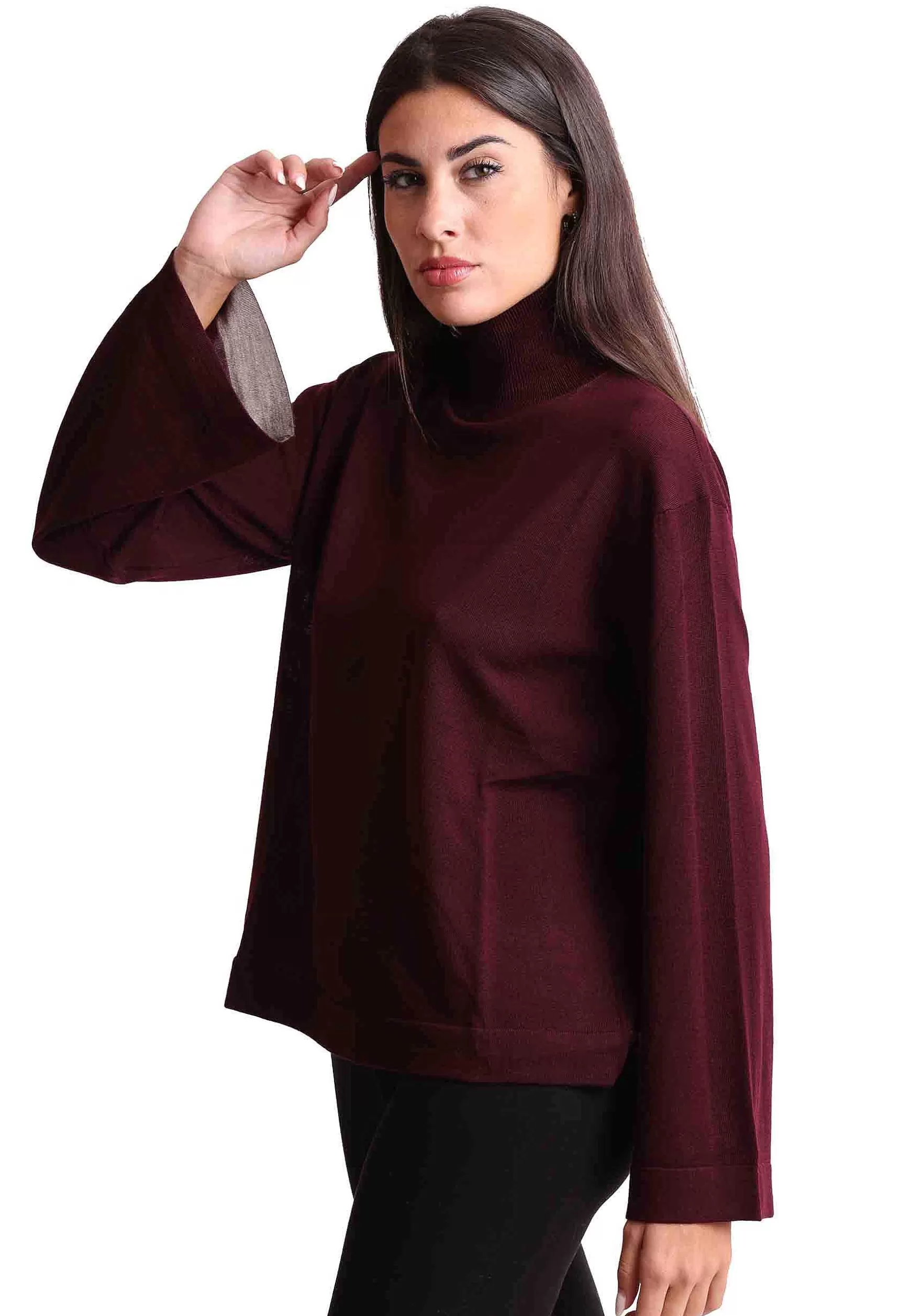 Maglia Donna A Collo Alto Colours Of The World In Pura Lana Bordeaux*Maliparmi Best Sale