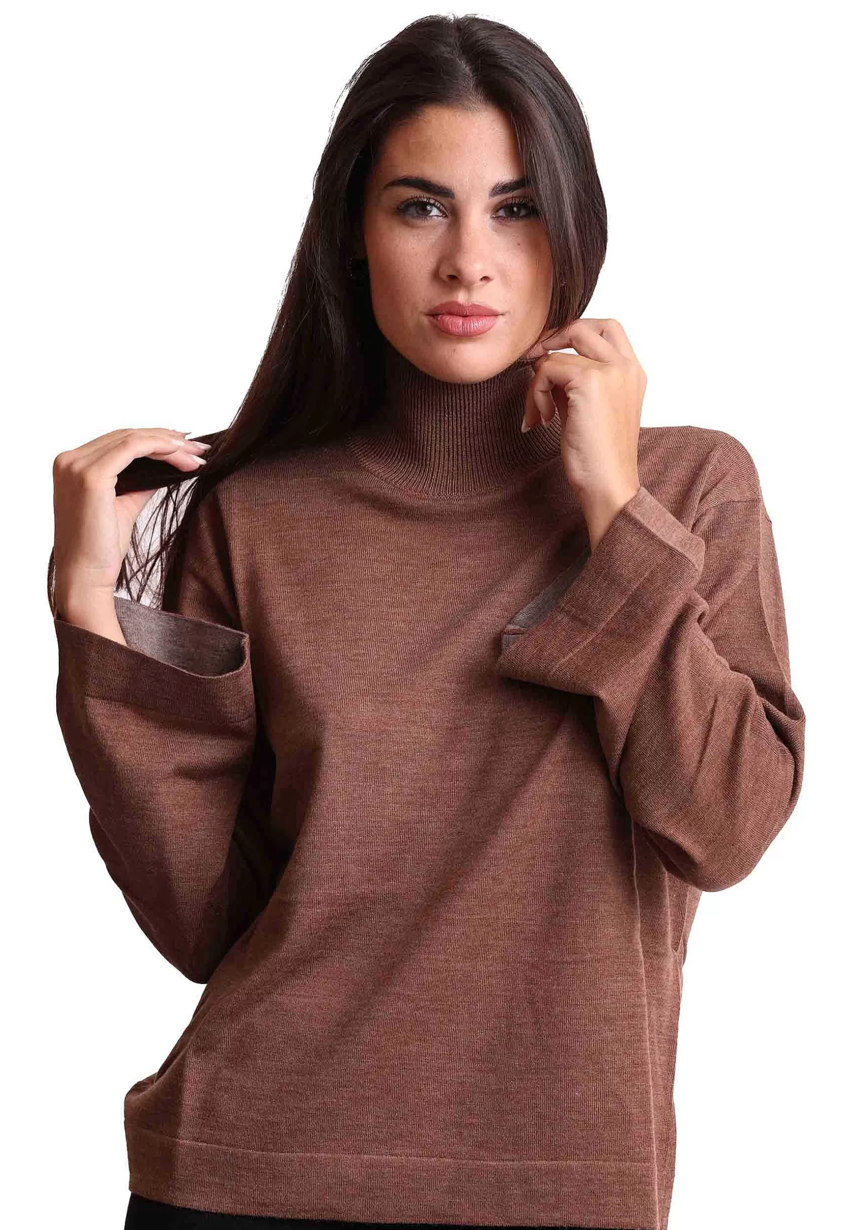 Maglia Donna A Collo Alto Colours Of The World In Pura Lana Cammello*Maliparmi Hot