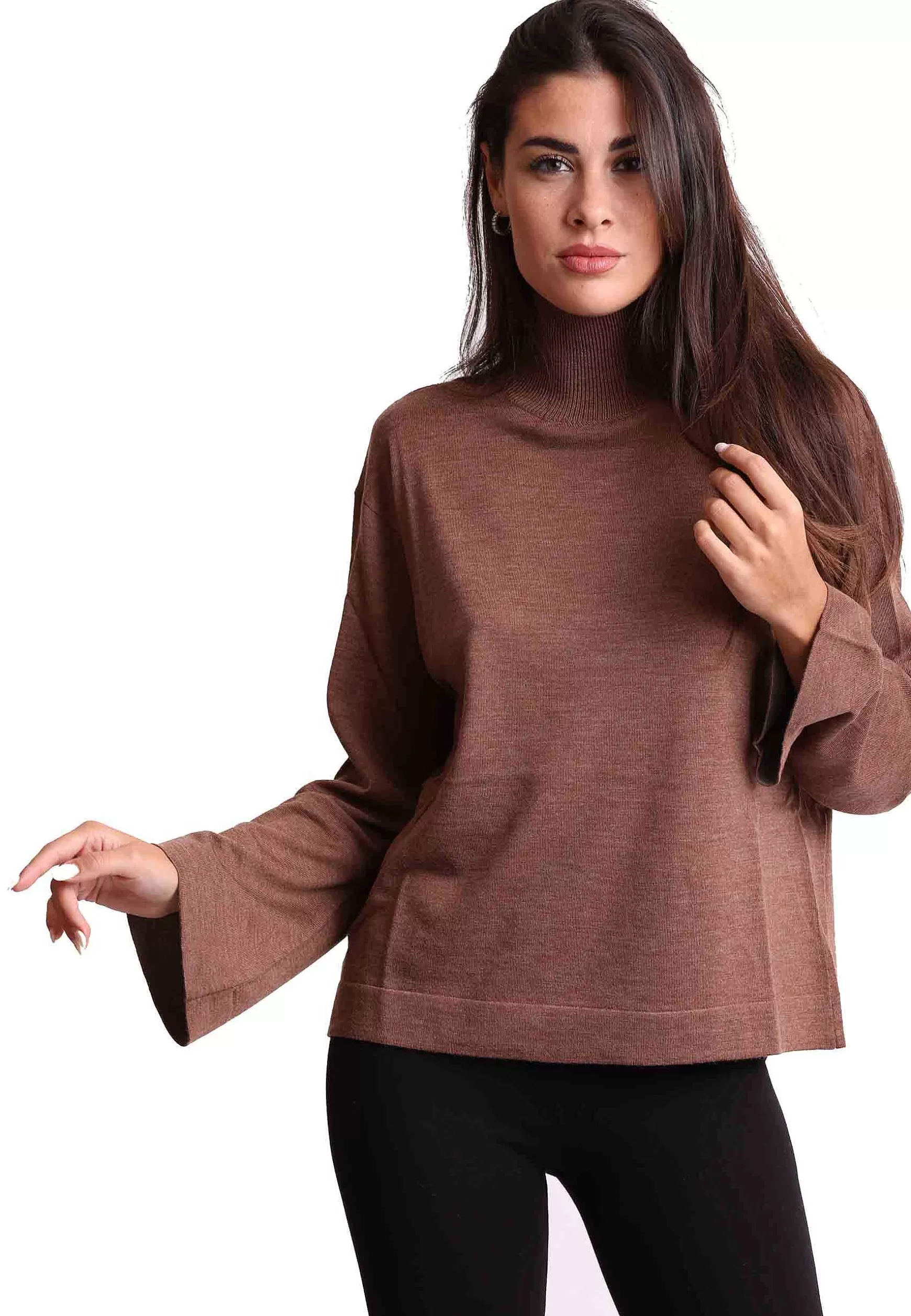 Maglia Donna A Collo Alto Colours Of The World In Pura Lana Cammello*Maliparmi Hot