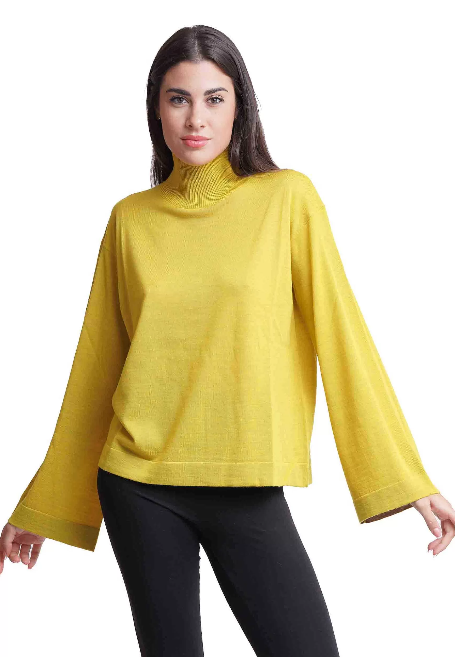 Maglia Donna A Collo Alto Colours Of The World In Pura Lana Gialla*Maliparmi Fashion