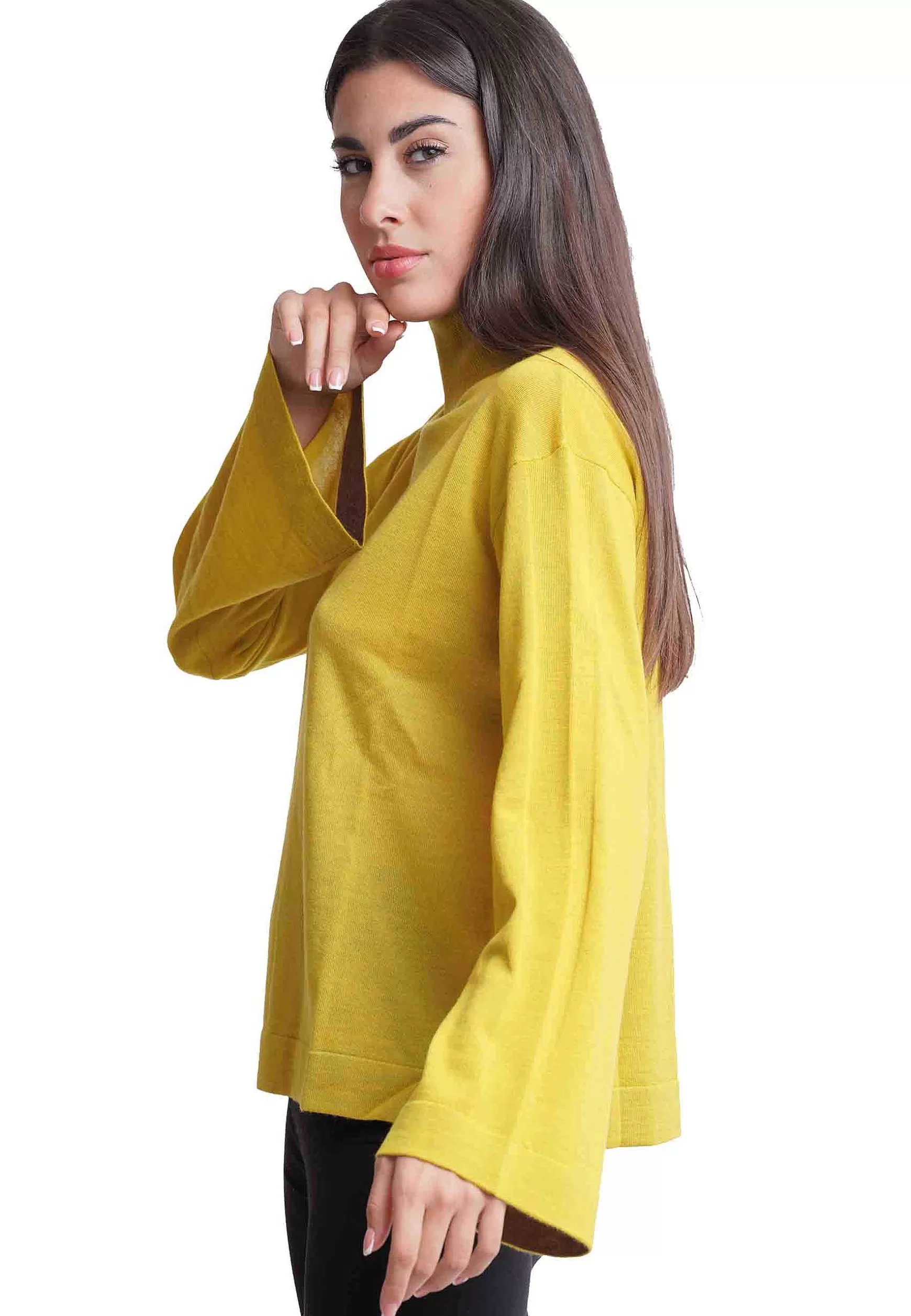 Maglia Donna A Collo Alto Colours Of The World In Pura Lana Gialla*Maliparmi Fashion
