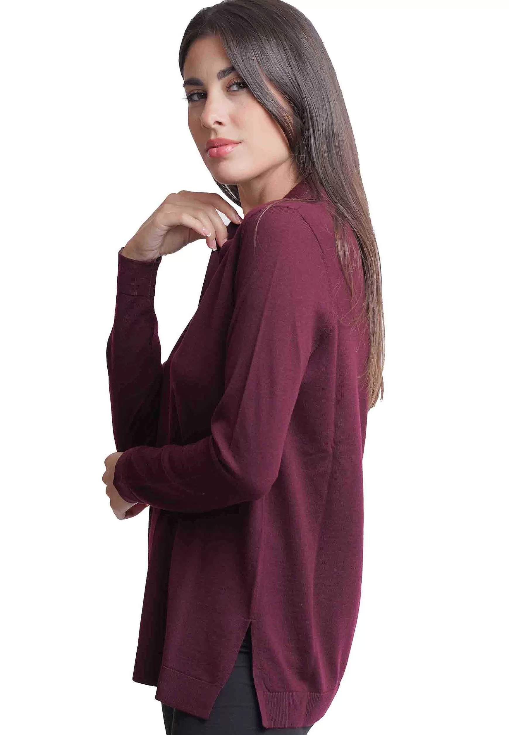 Maglia Donna Colours Of The Wolrd In Lana Bordeaux Con Collo E Scollo A V*Maliparmi Cheap
