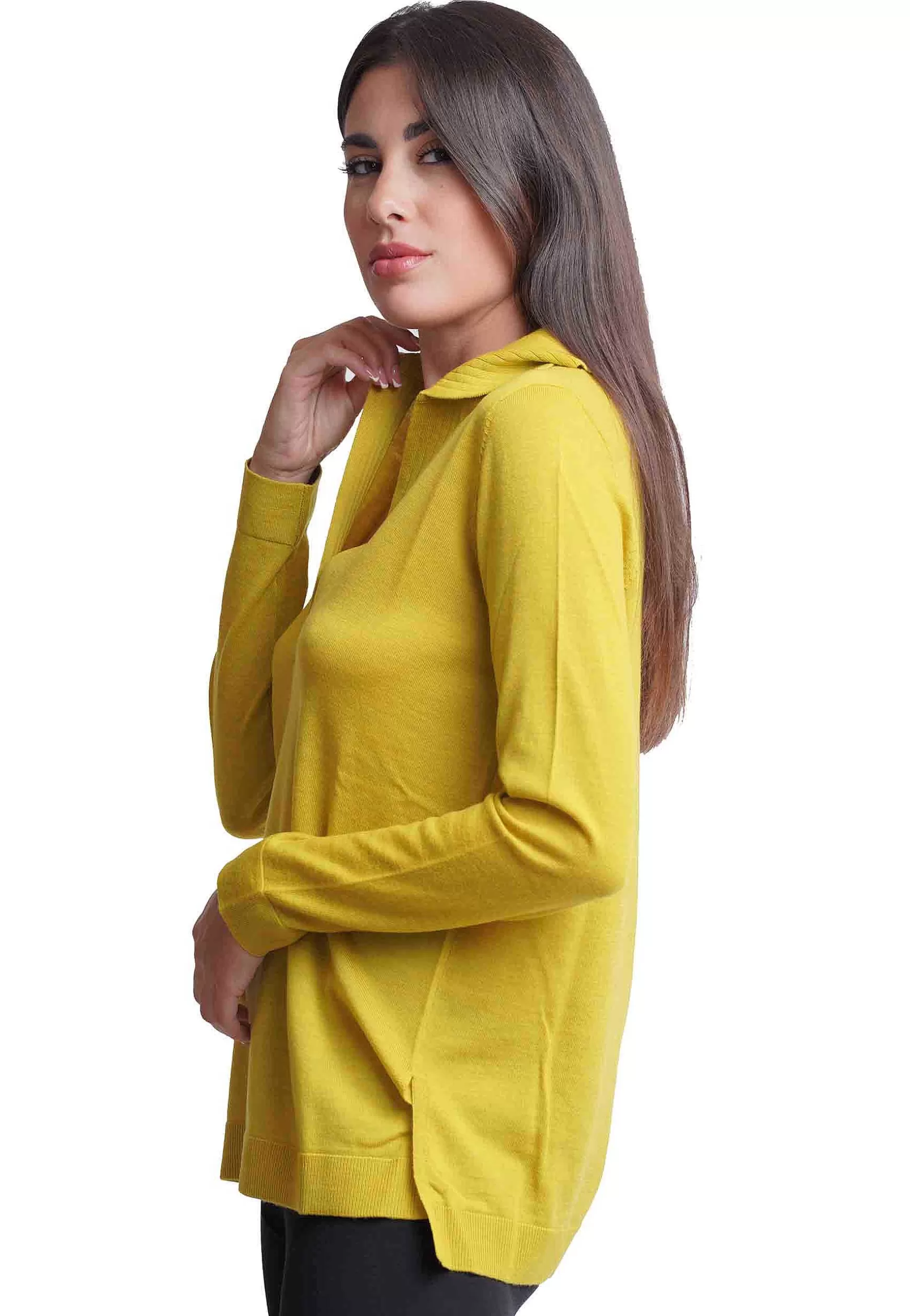 Maglia Donna Colours Of The Wolrd In Lana Gialla Con Collo E Scollo A V*Maliparmi Hot