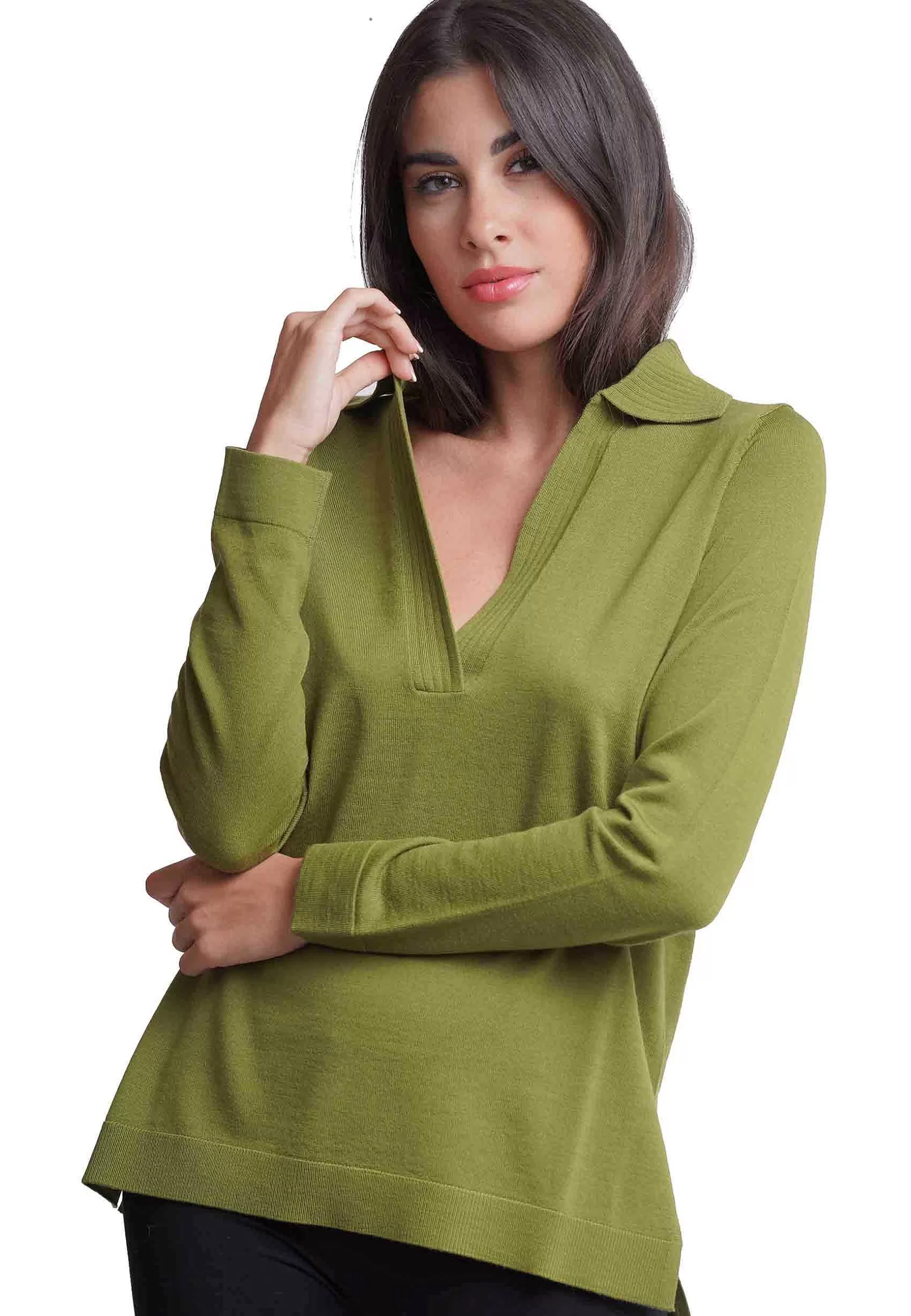 Maglia Donna Colours Of The Wolrd In Lana Verde Con Collo E Scollo A V*Maliparmi Outlet
