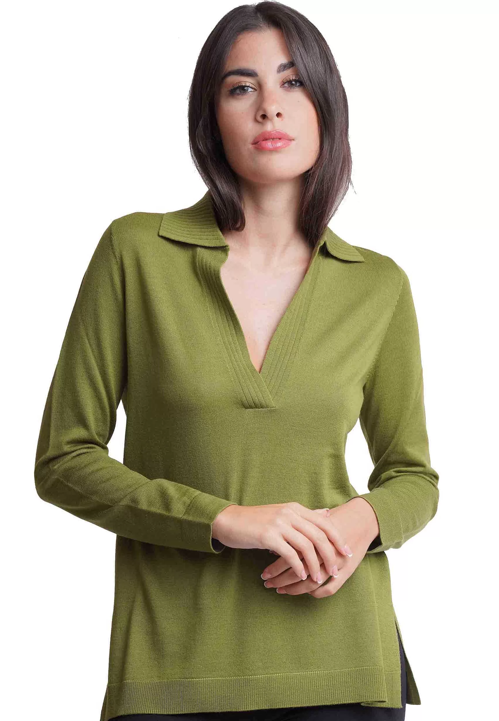 Maglia Donna Colours Of The Wolrd In Lana Verde Con Collo E Scollo A V*Maliparmi Outlet