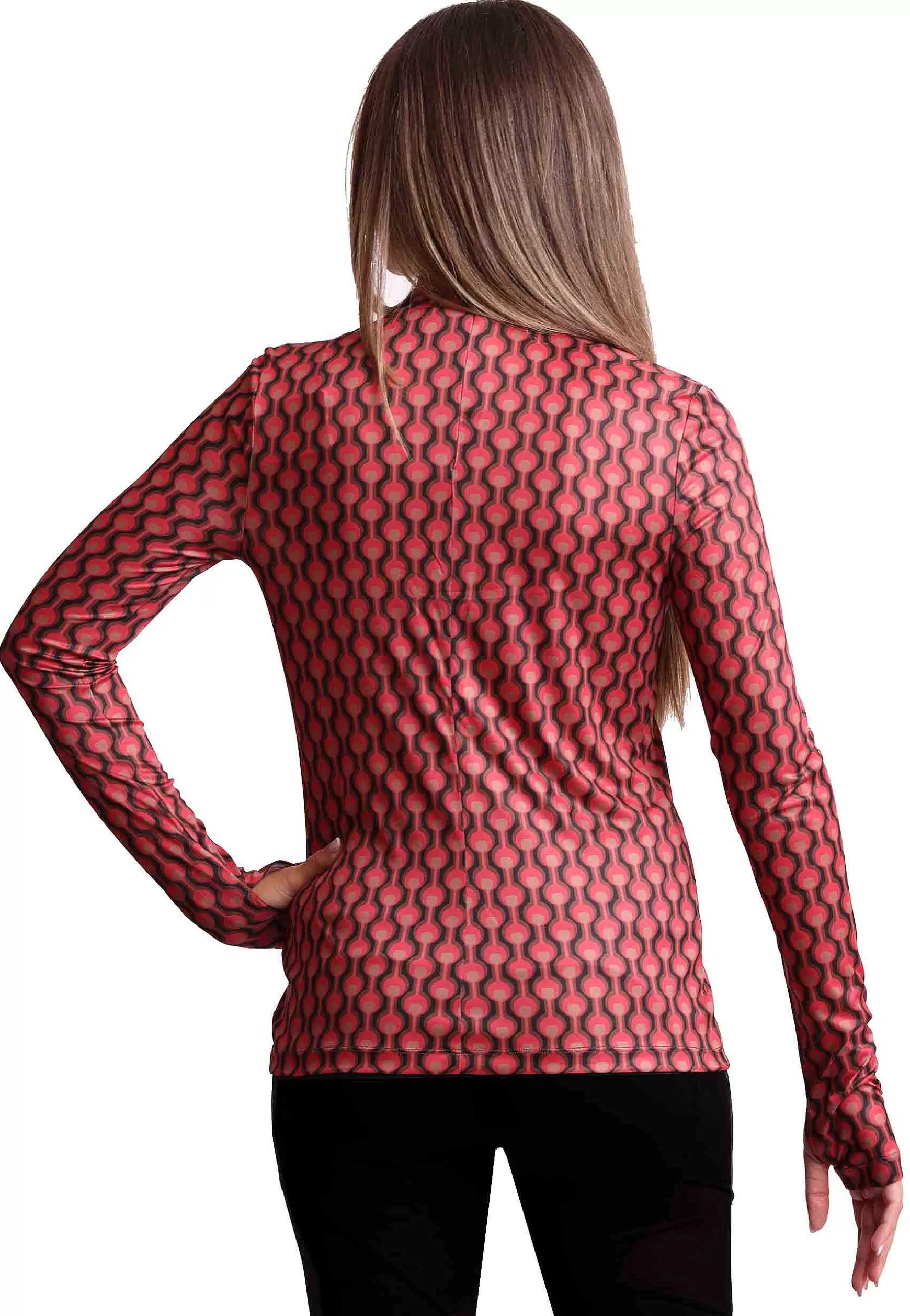 Maglia Donna Frieze In Jersey Stampato Nero E Rosa A Collo Alto Con Manica A Guanto*Maliparmi Shop