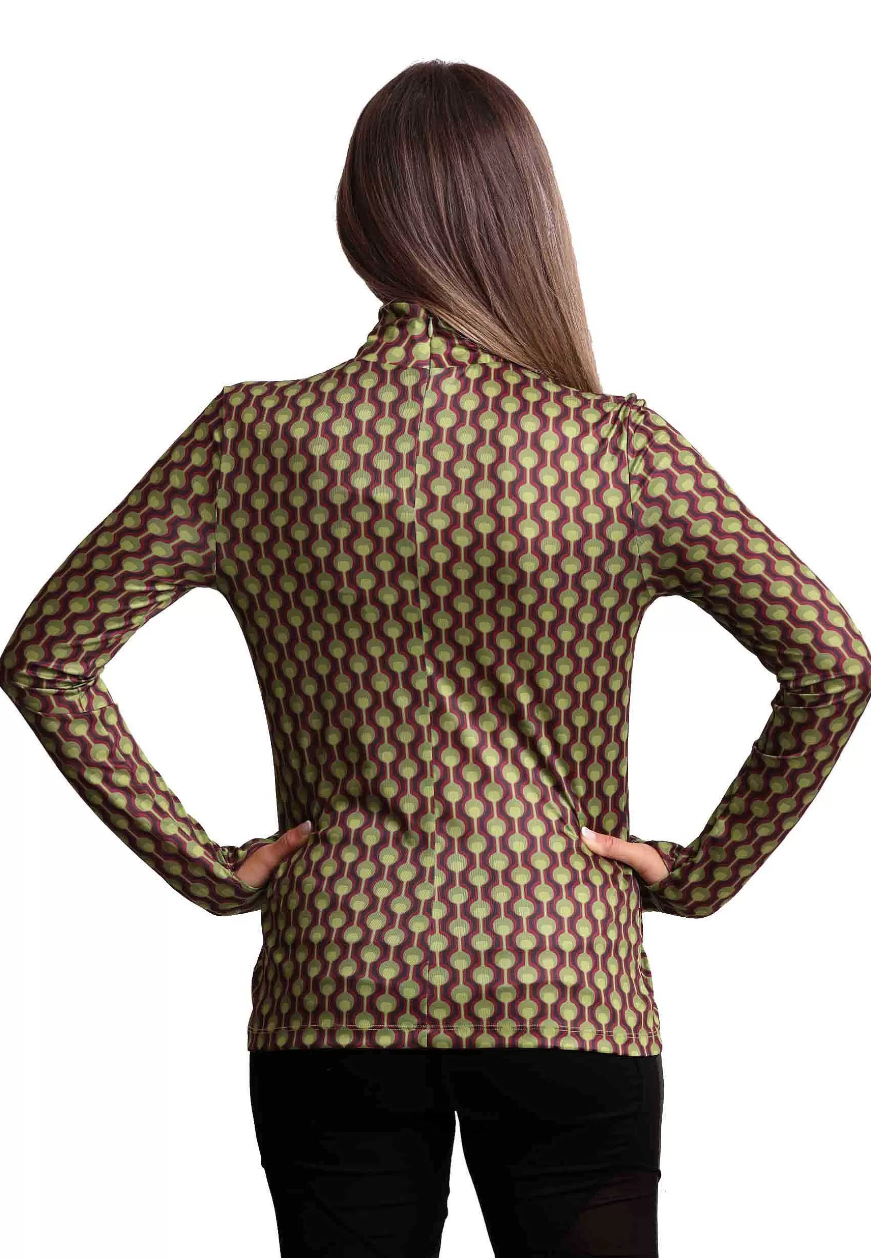 Maglia Donna Frieze In Jersey Stampato Verde E Bordeaux A Collo Alto Con Manica A Guanto*Maliparmi Best