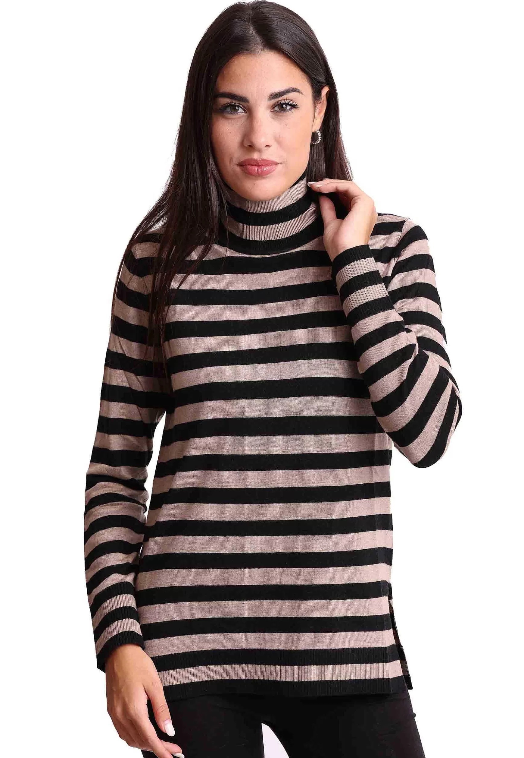 Maglia Donna Soft Touch In Lana Grigio E Nero A Collo Alto*Maliparmi Hot